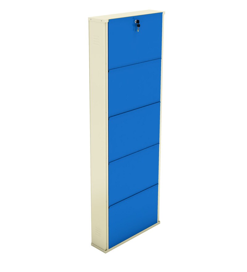 Buy Wall Mounted 5 Door Shoe Rack in Ivory Blue colour by Delite Kom Online Tilt Out Shoe