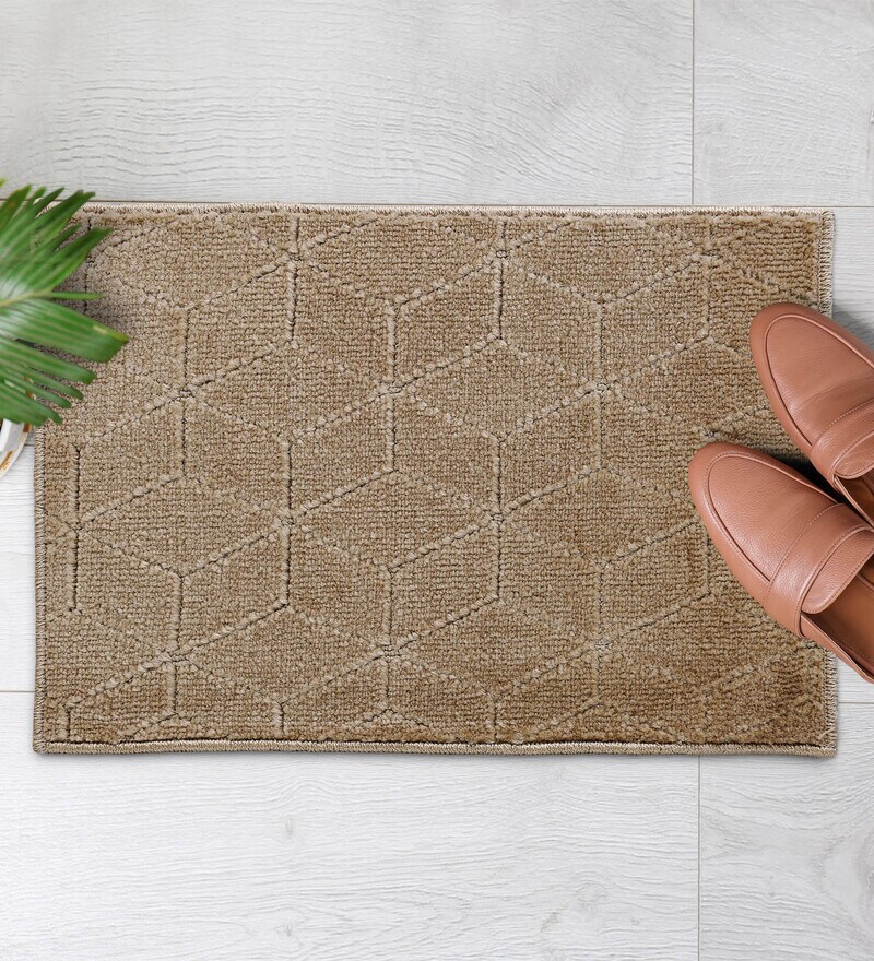 Buy Beige Geometric Poly Propylene Door Mat (Pack of 2) by Saral Home