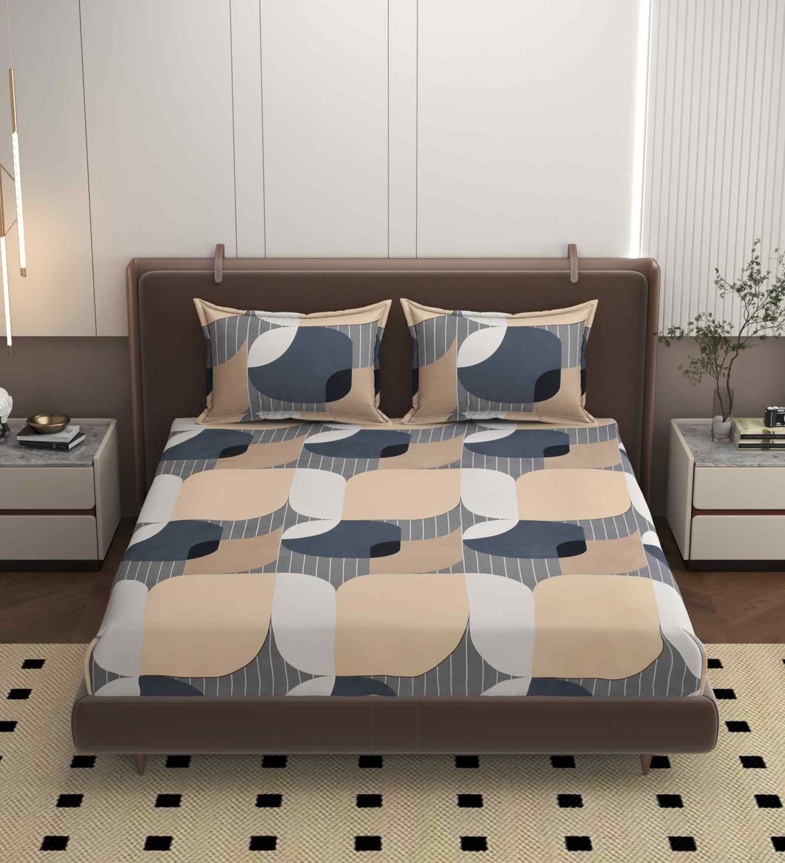 Beige 250 Tc Cotton Bedsheet With 2 Pillow Covers