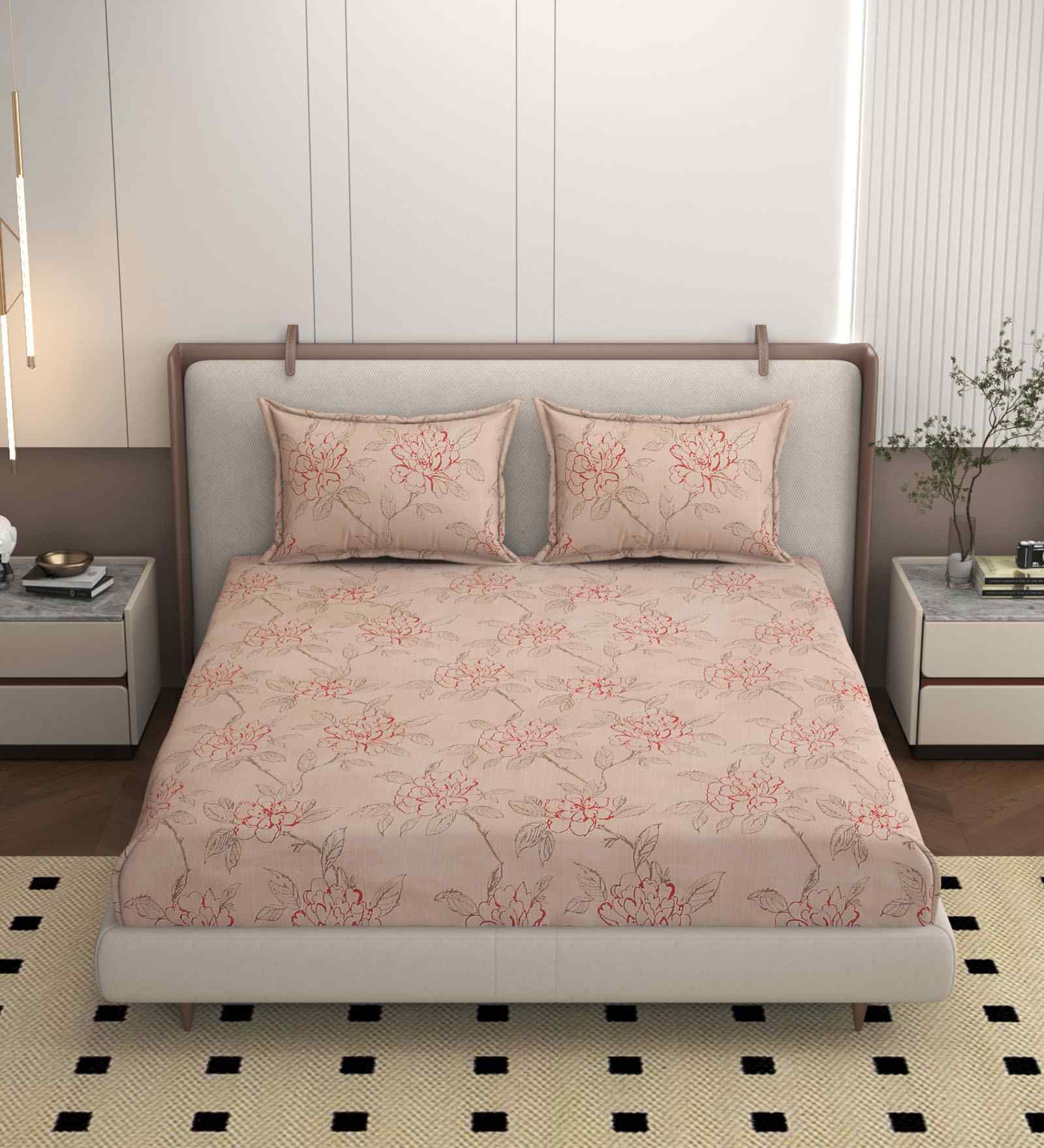 Pink 250 Tc Cotton Bedsheet With 2 Pillow Covers