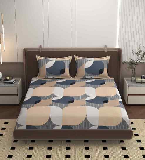 Beige 250 Tc Cotton Bedsheet With 2 Pillow Covers