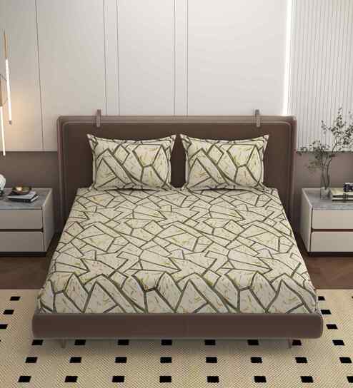 Beige 250 Tc Cotton Bedsheet With 2 Pillow Covers