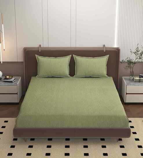 Green 250 Tc Cotton Bedsheet With 2 Pillow Covers