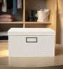 26 L Foldable Storage Box with Lid, Cotton Hemp Fabric Collapsible Organiser