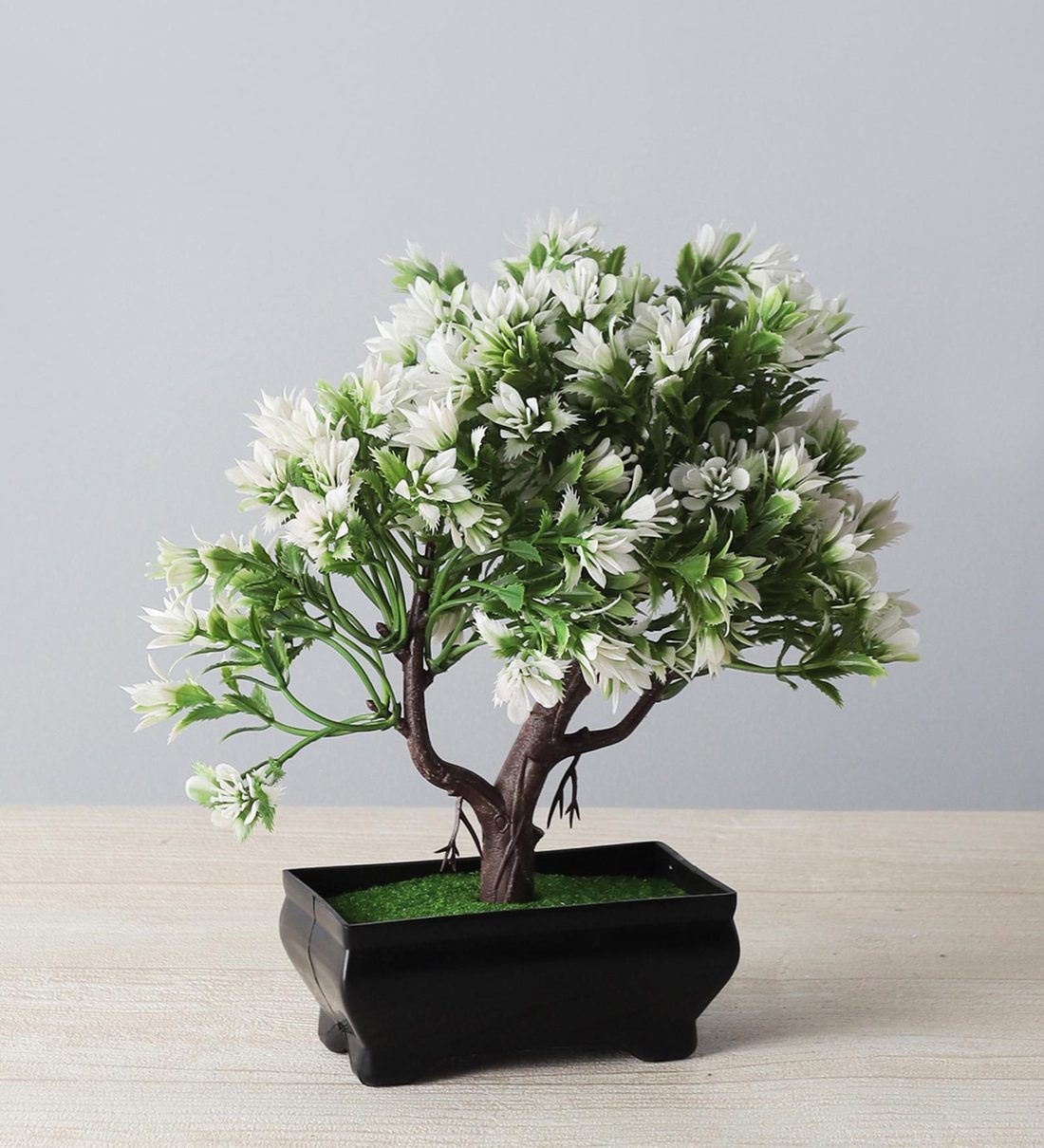 Buy 3 Branched Bonsai Tree With Green Leaves And White Flowers With Pot By Foliyaj Online Artificial Flowers Artificial Flowers Home Decor Pepperfry Product