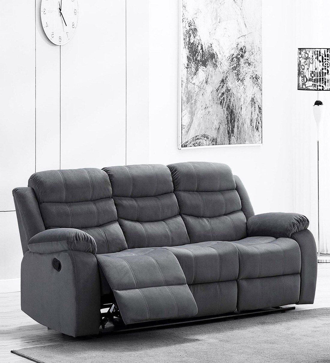 Buy Rio 3 Seater Manual Recliner in Grey Colour by Bantia Furniture ...