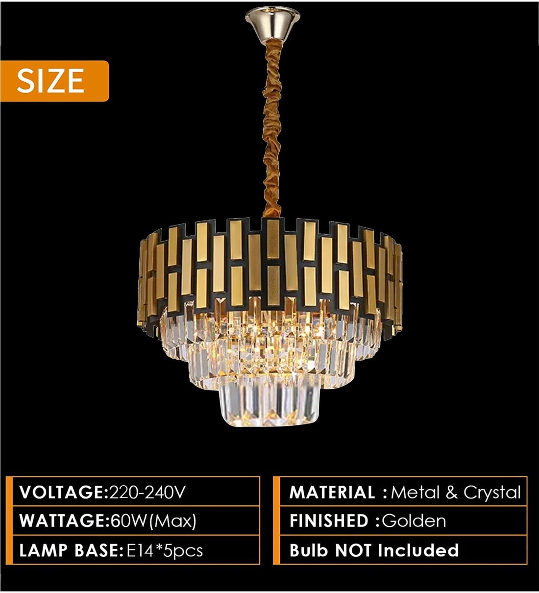 Buy 3-Tier 15 Inch Round Plate Black Gold Crystal Metal