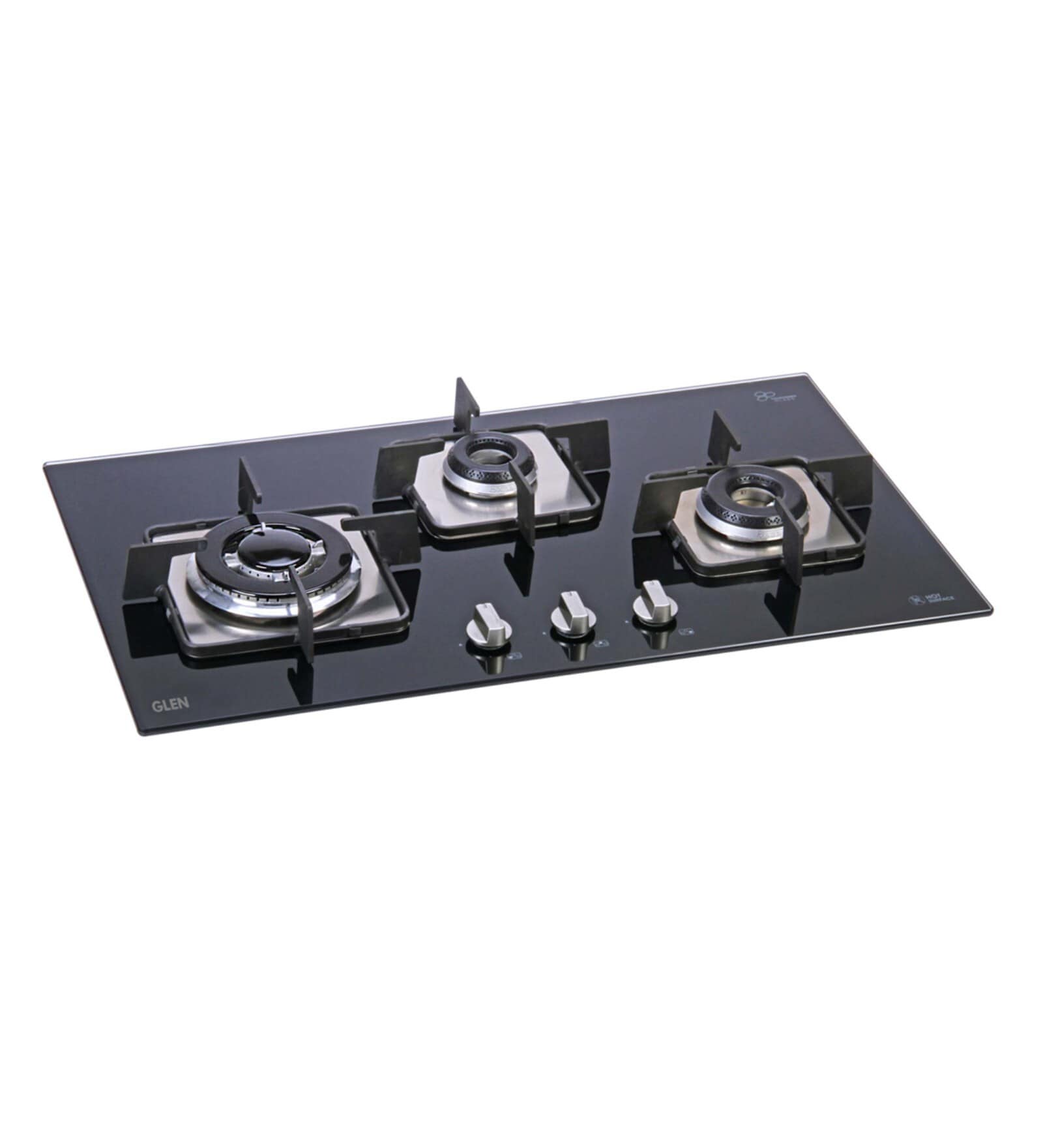 Buy 3 Burner Built In Glass Gas Hob with Italian Double Ring Brass