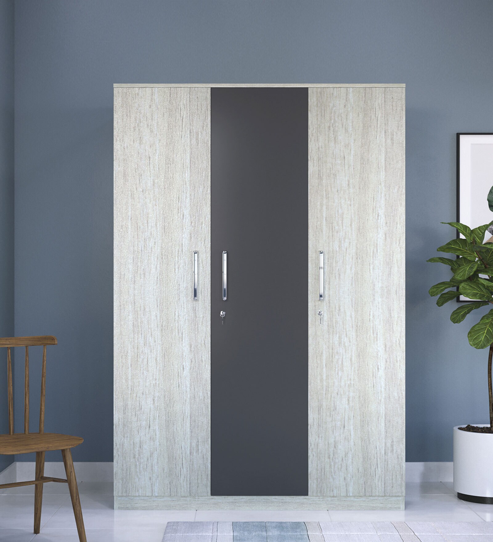 3 Door Wardrobe in Pearl Walnut & Grey Finish