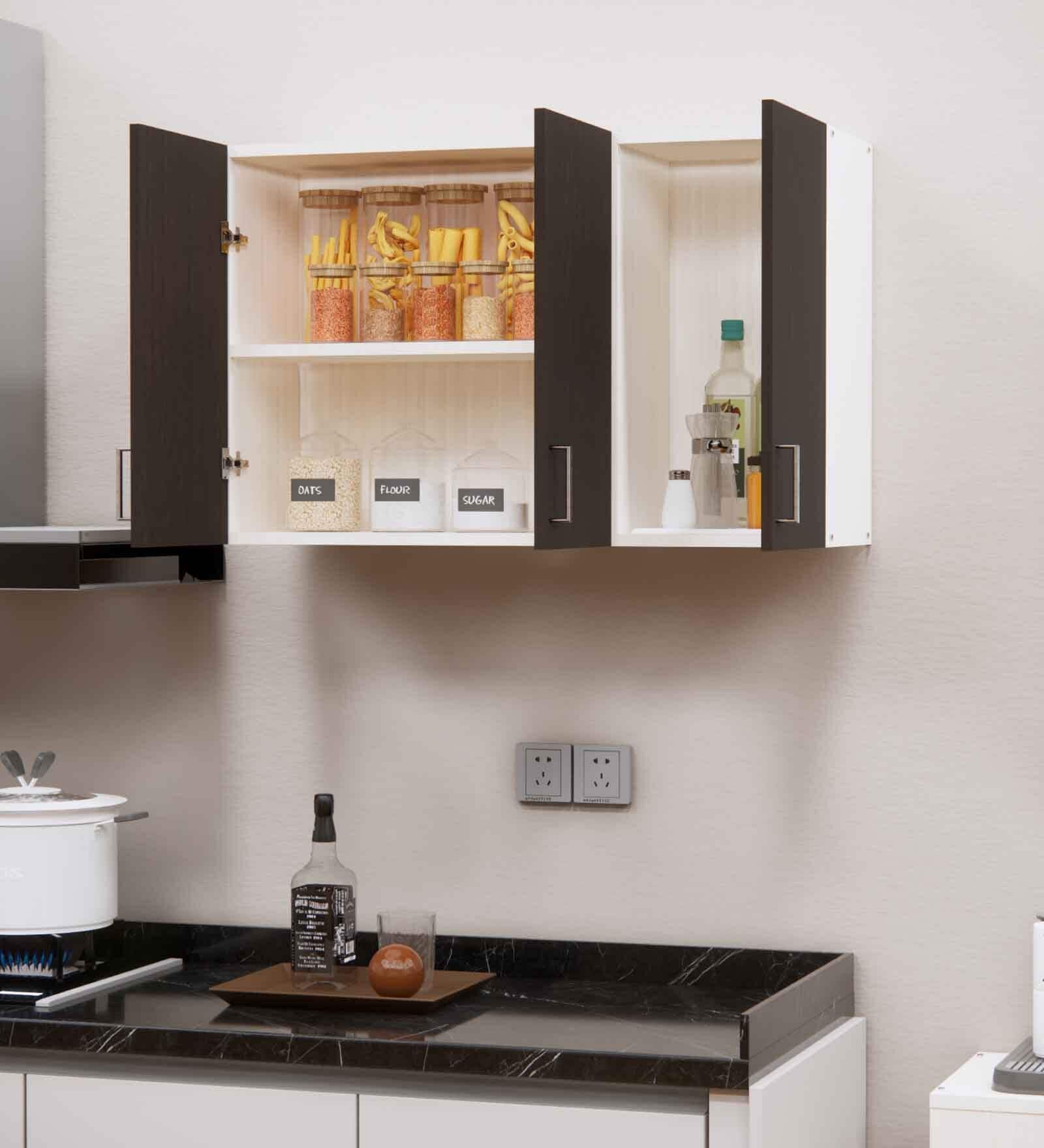 3 Doors Modular Wall Mounted Kitchen Cabinet with Adjustable Shelf in Chiyoda Wange & Highland Pine Finish