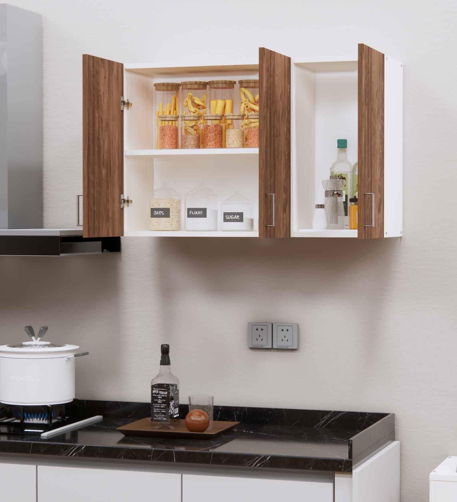 3 Doors Modular Wall Mounted Kitchen Cabinet with Adjustable Shelf in Cochwood Brown & Highland Pine Finish