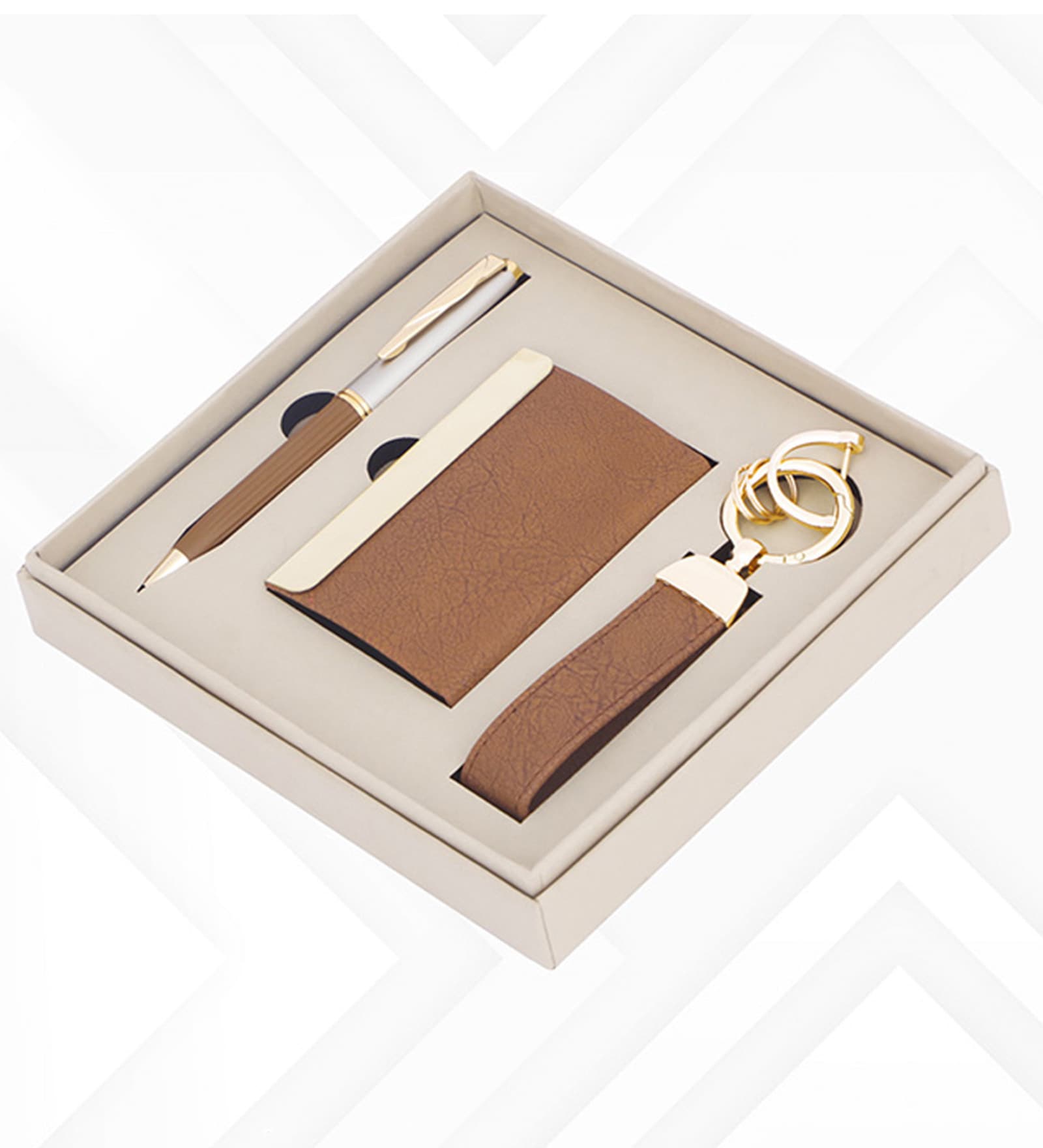 3 in 1 Brown Keychain , Pen and  Card Holder Combo Gift Set