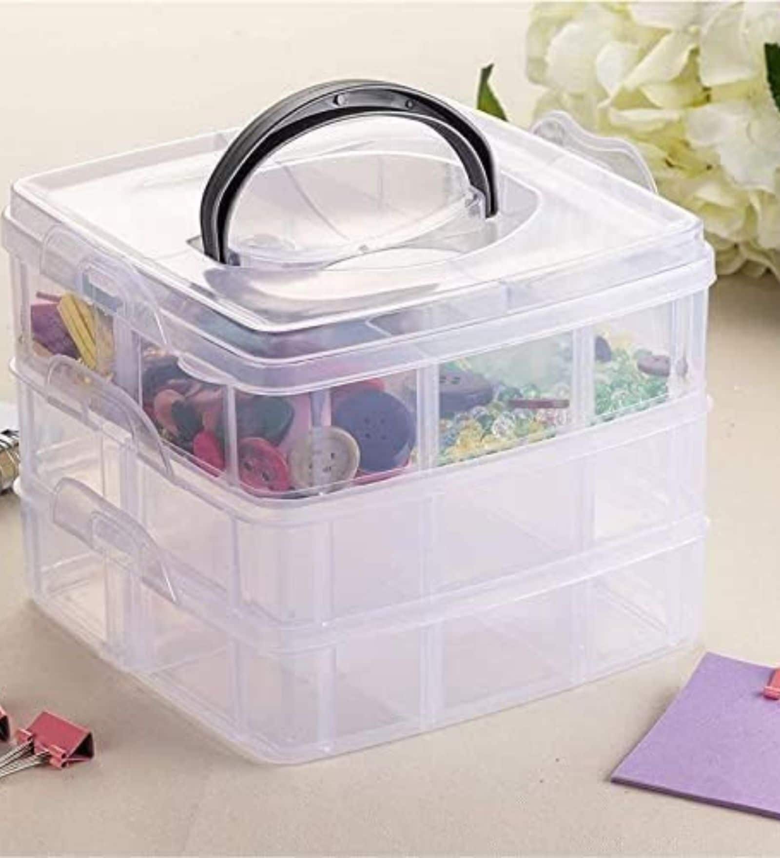 3 Layer 18 Grid Grids Clear Plastic Organizer Jewelry Storage Box