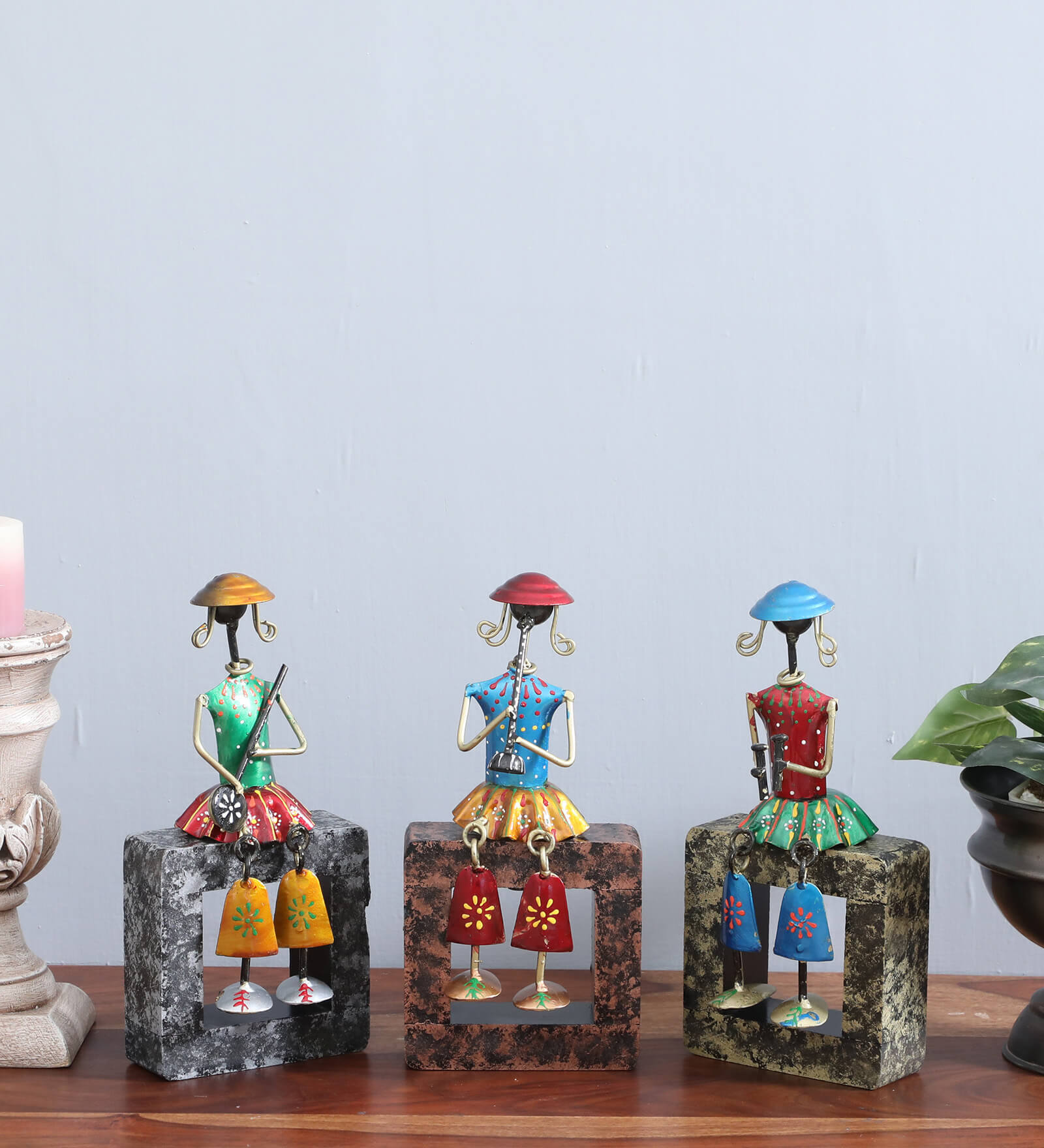 3 Musician Dolls Multicolour Iron Figurines