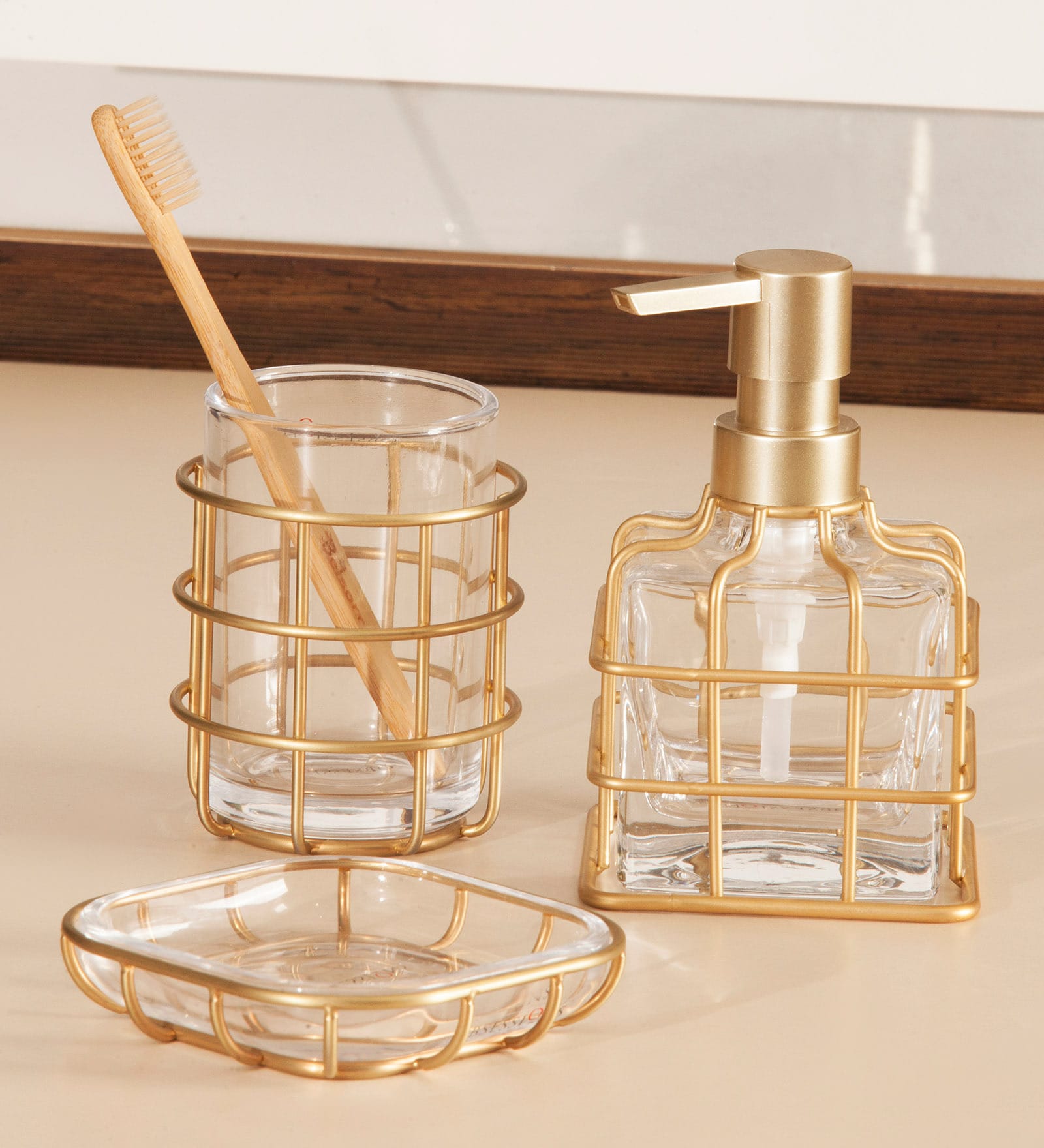 Gold Glass 3Pcs Bath Set