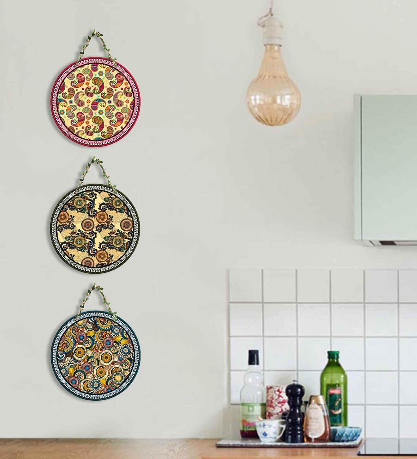 3 Pcs Birds Printed Wooden Circle Set Hanging
