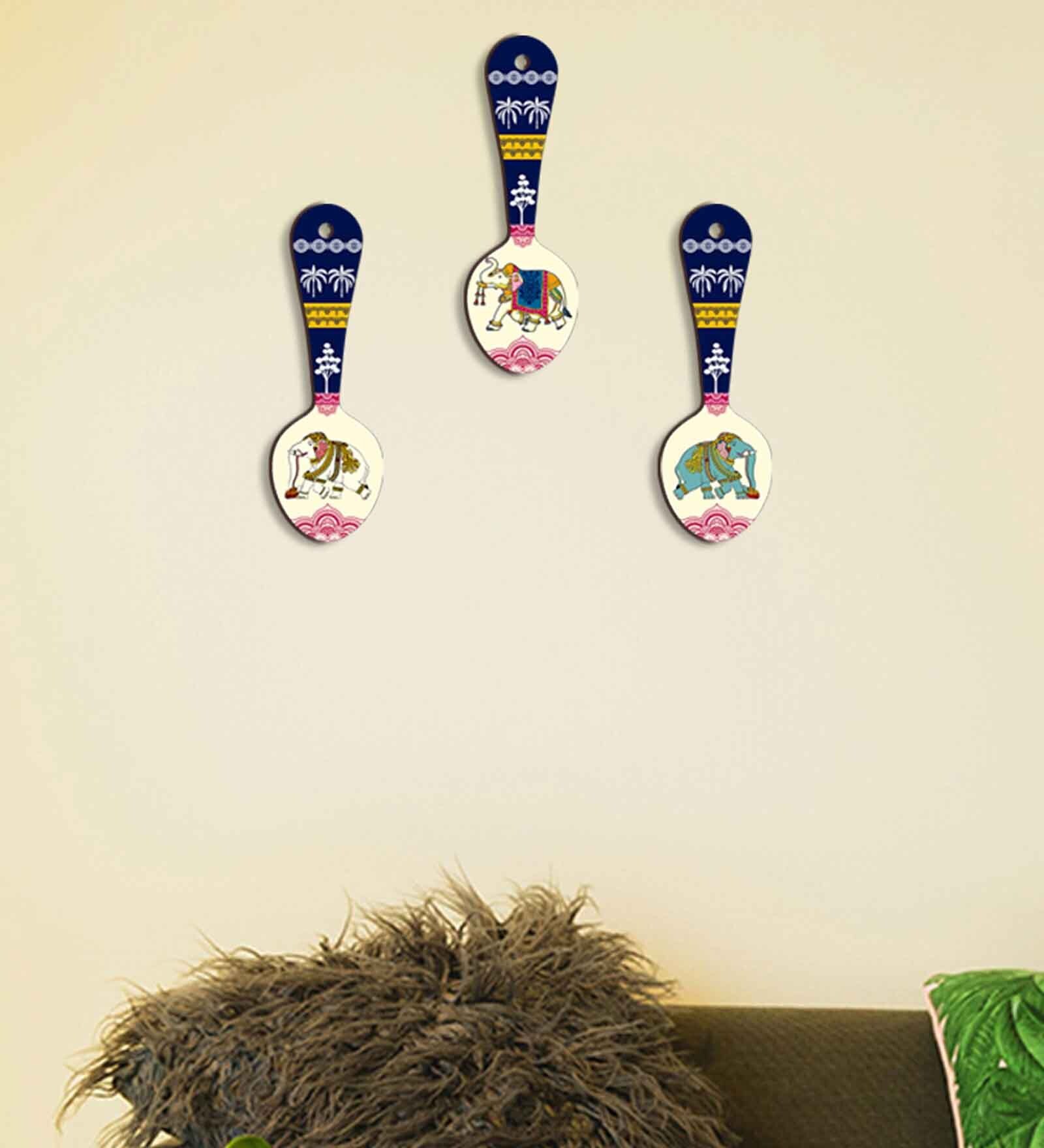 3 Pcs Elephant Wooden New Spoons Hanging