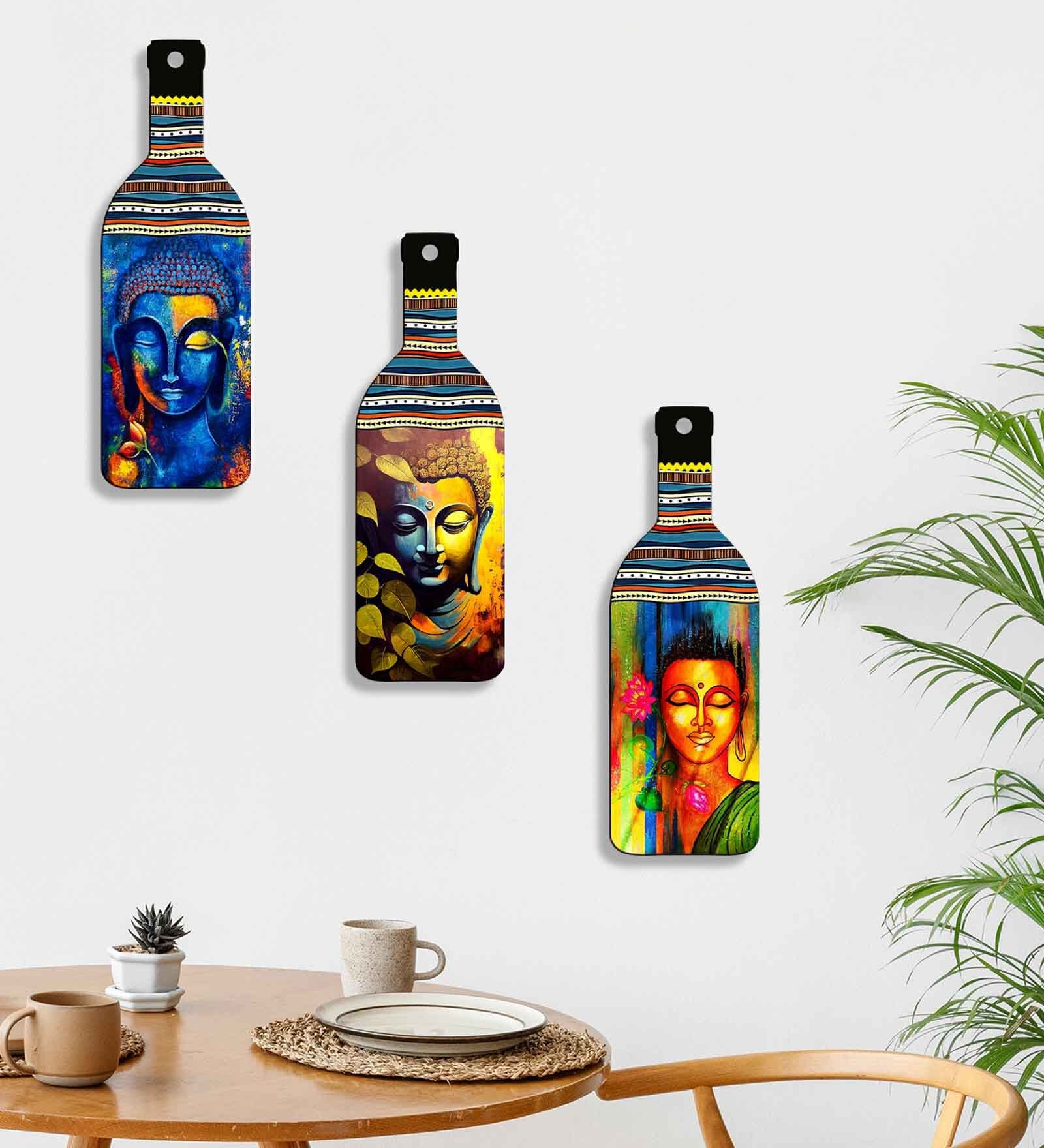 3 Pcs Buddha Wooden Bottles Hanging