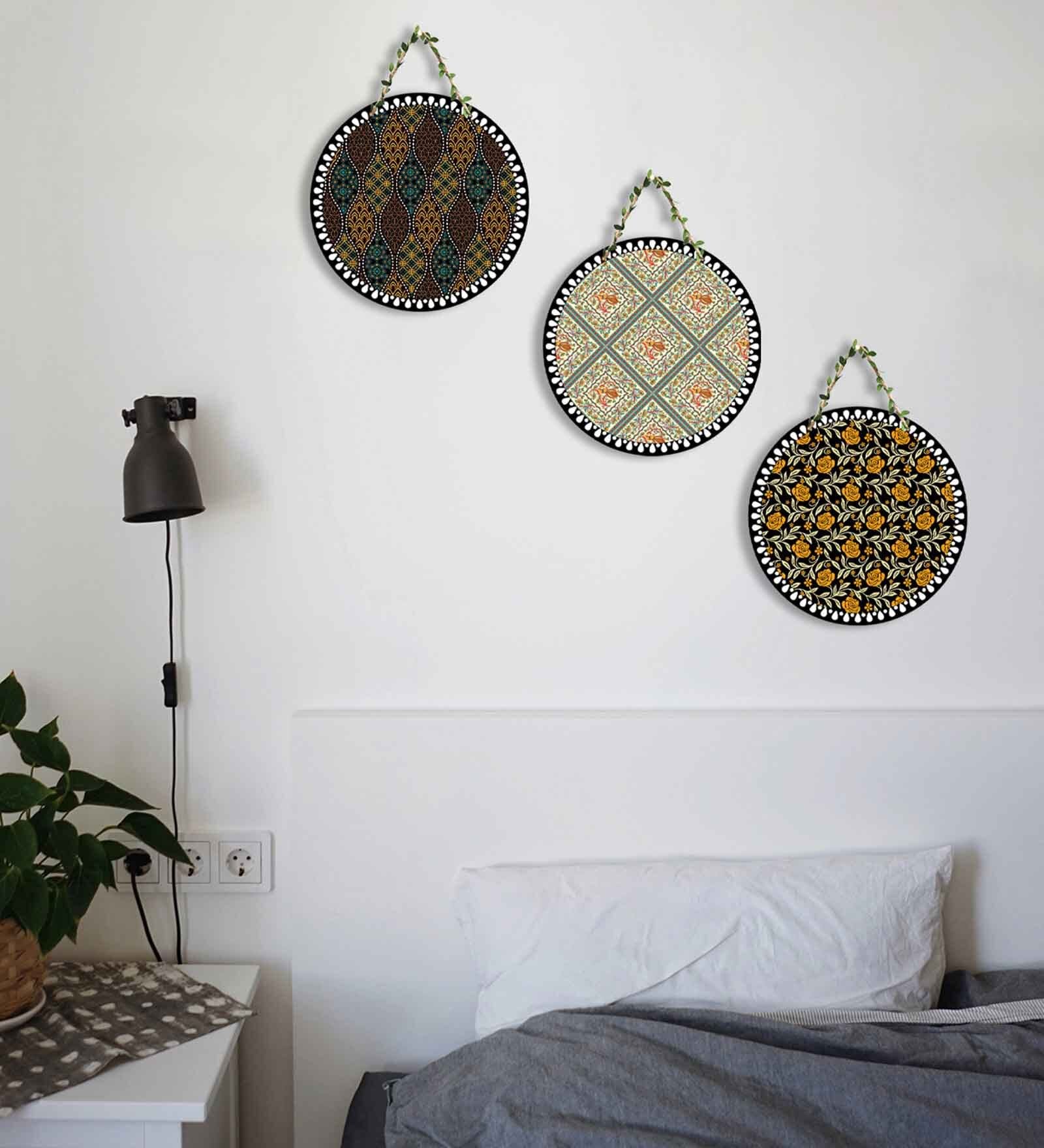 3 Pcs Floral Wooden Circle Set Hanging