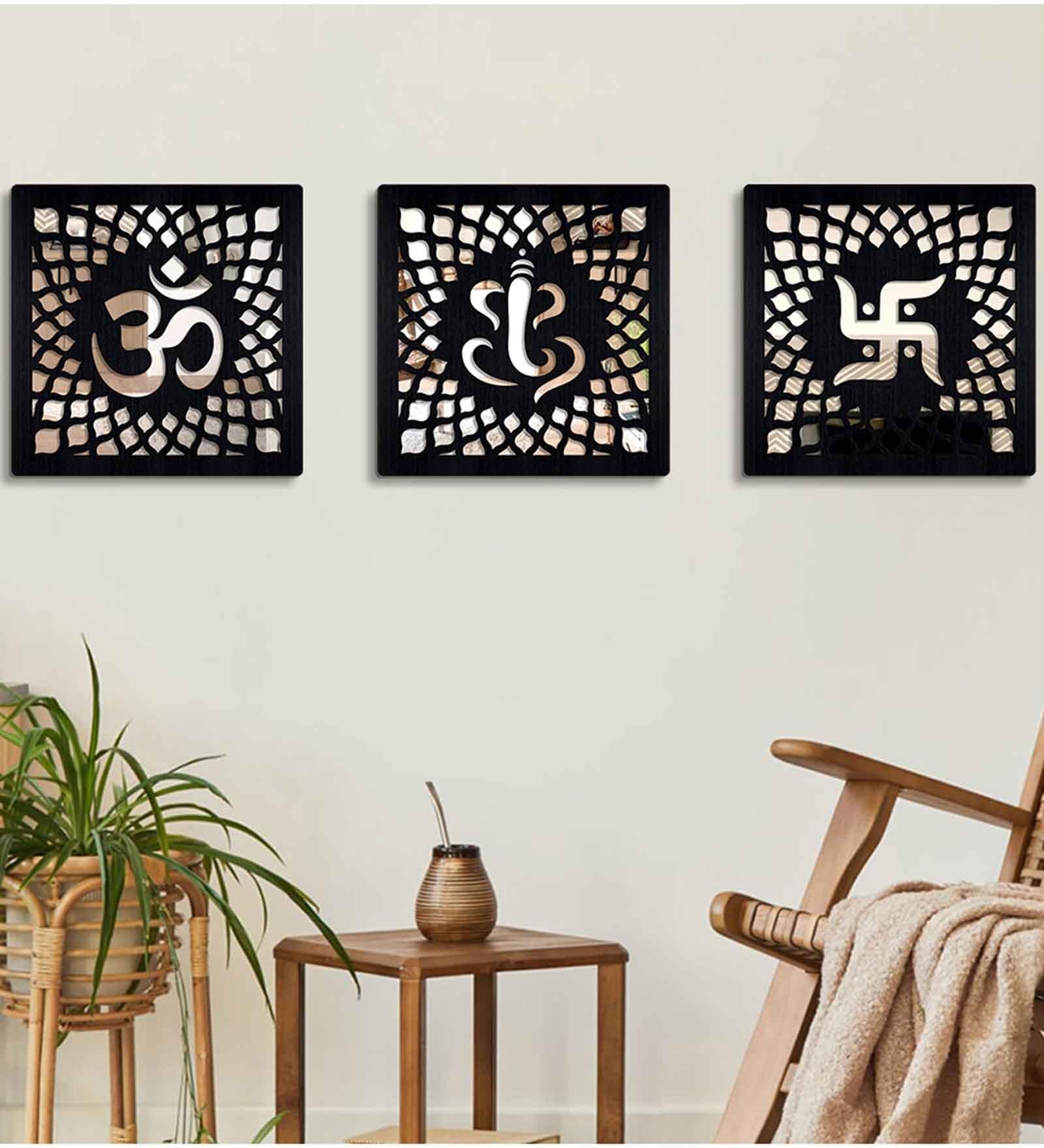 3 Pcs Om Ganesh Wooden Wall Art