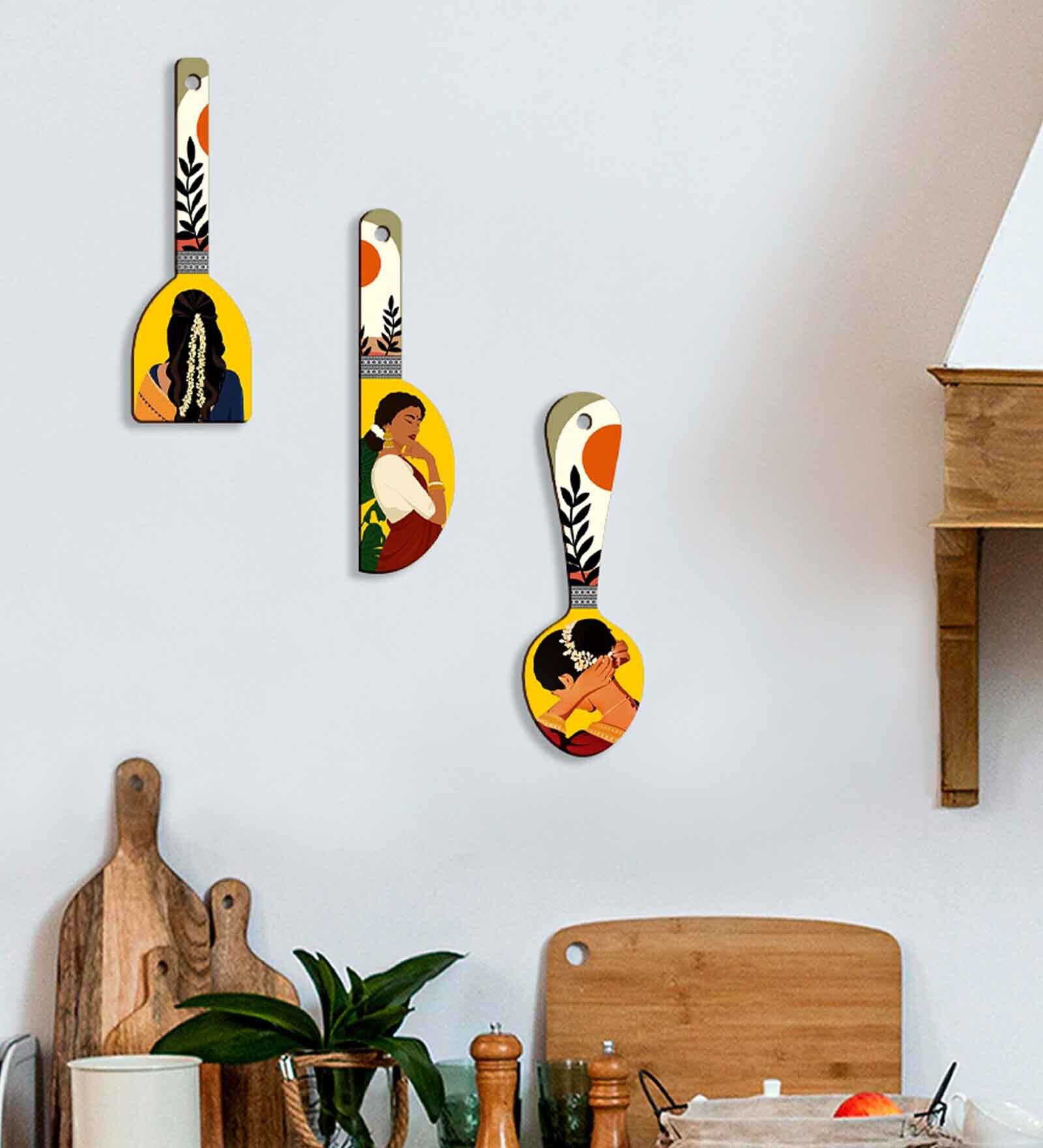 3 Pcs Girl Wooden New Spoons Hanging