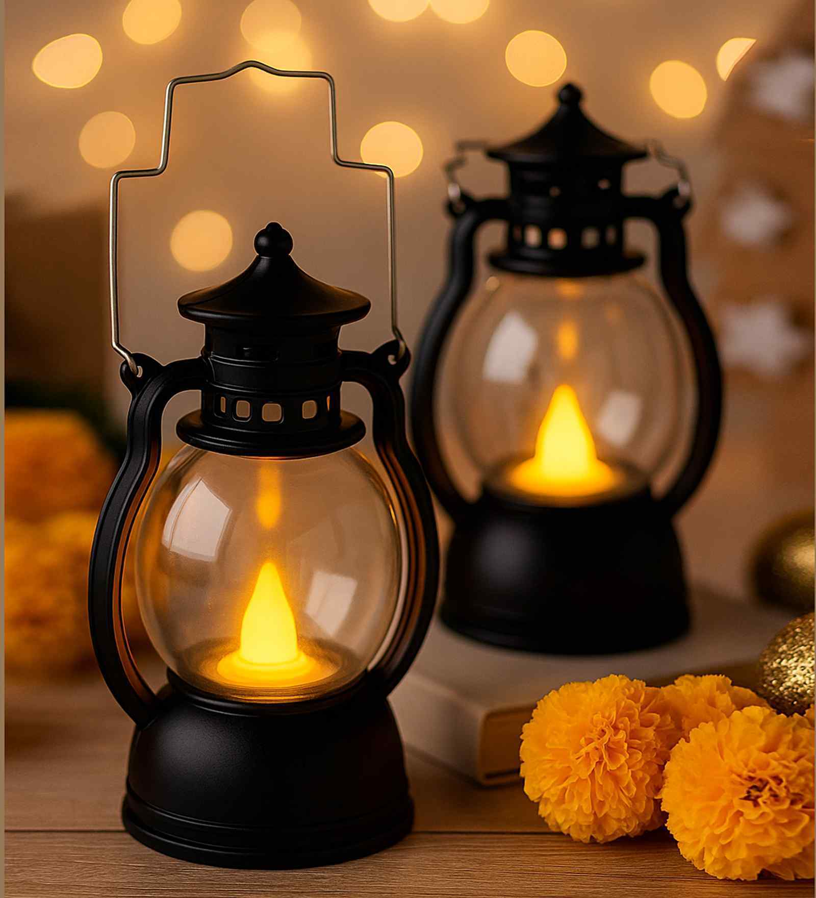 3 pcs Flameless Smokeless LED Lantern, Oil Lantern, Black