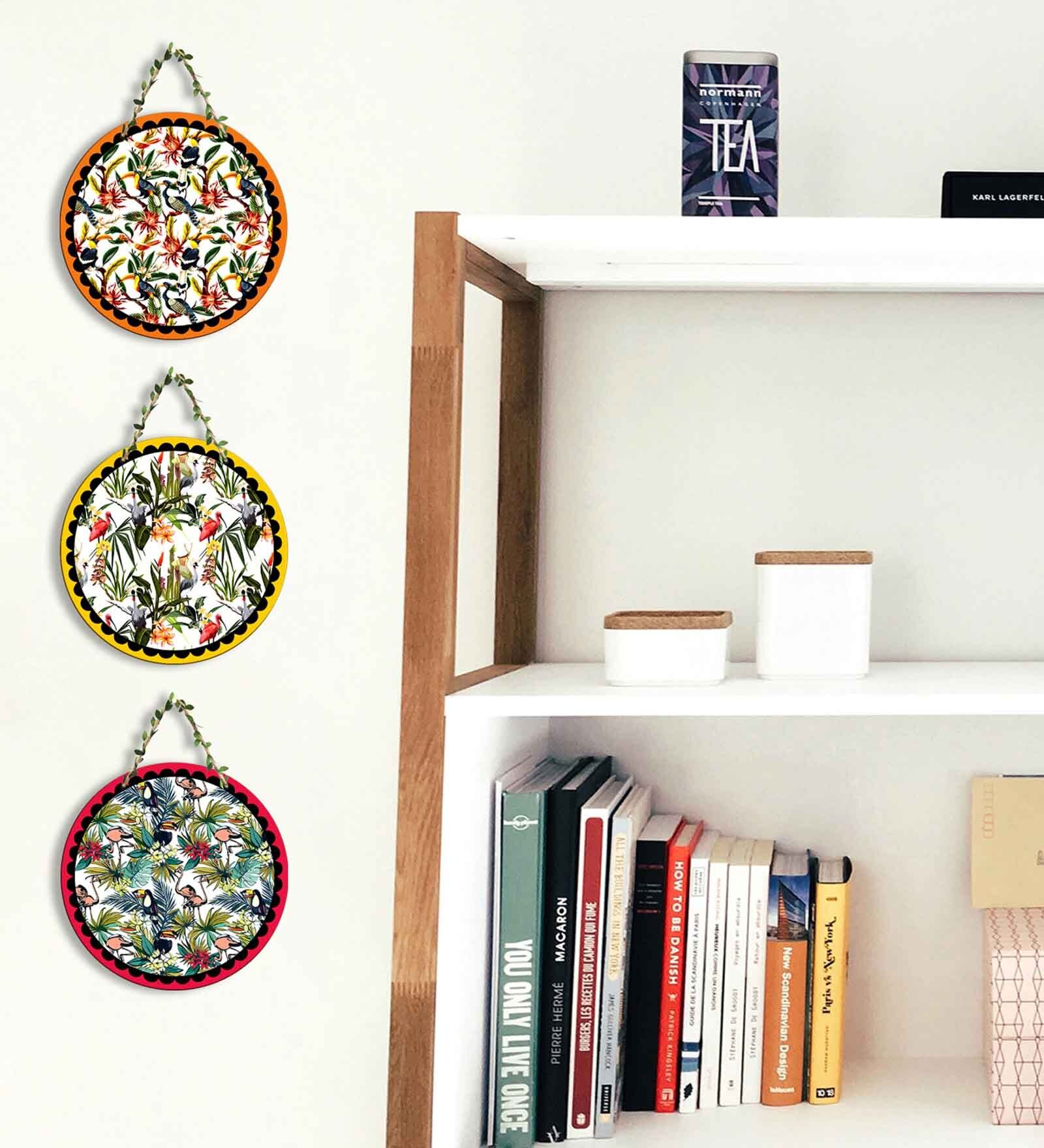 3 Pcs Green Wooden Circle Set Hanging