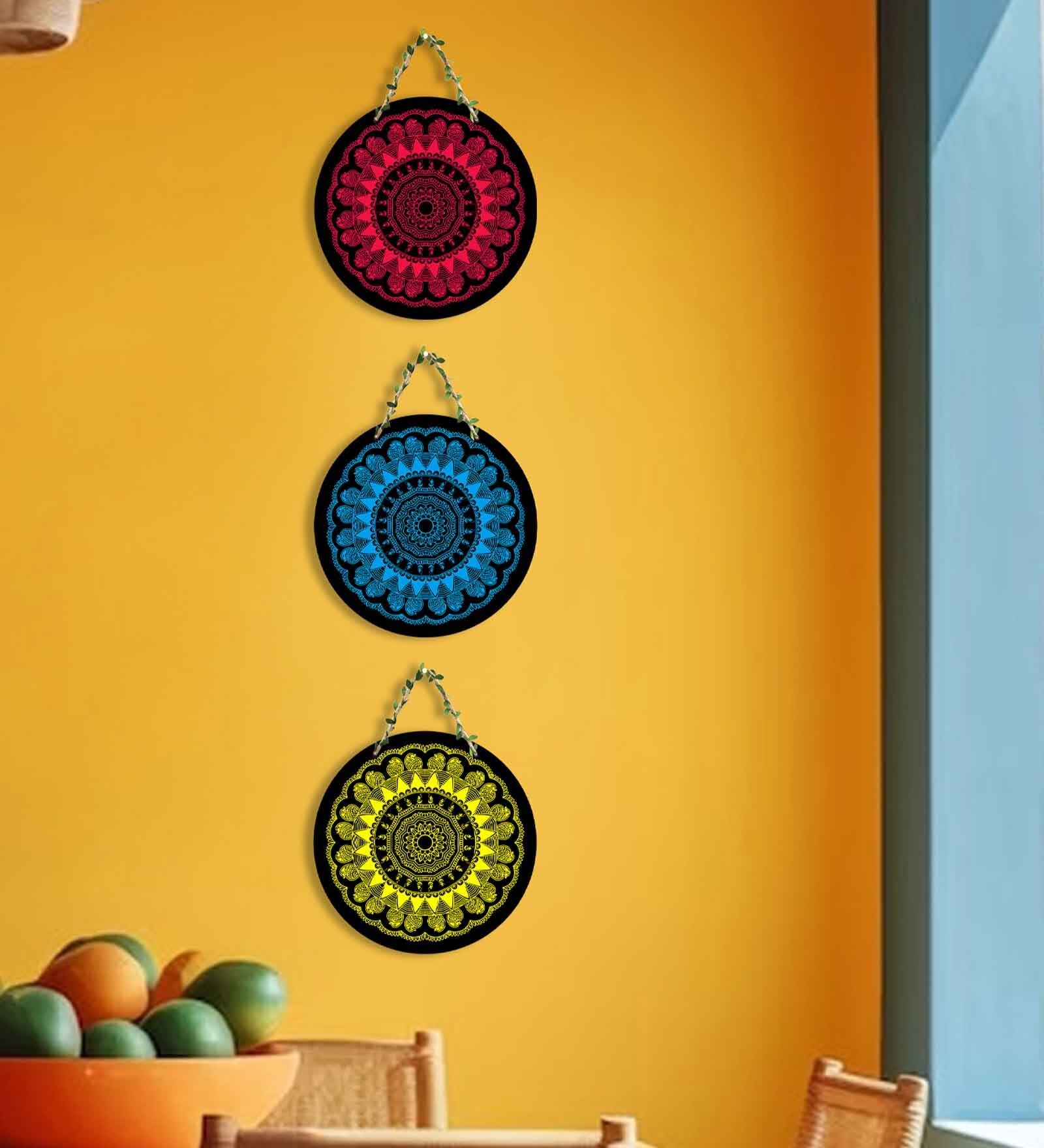 3 Pcs Flowers Wooden Circle Set Hanging