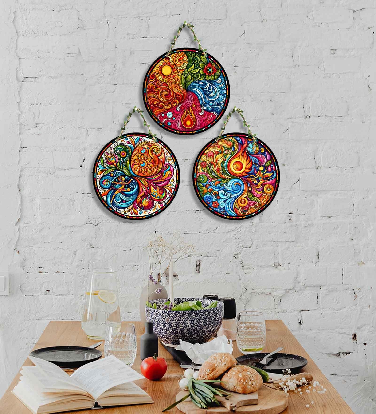 3 Pcs Abstract Wooden Circle Set Hanging