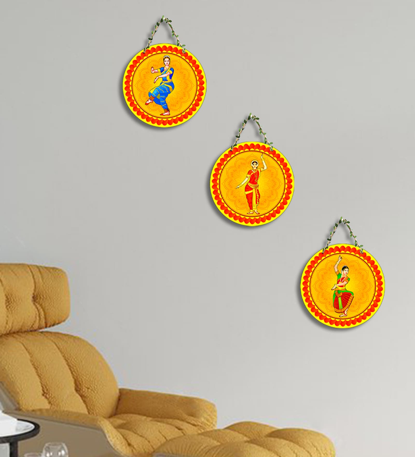 3 Pcs Odissi Wooden Circle Set Hanging