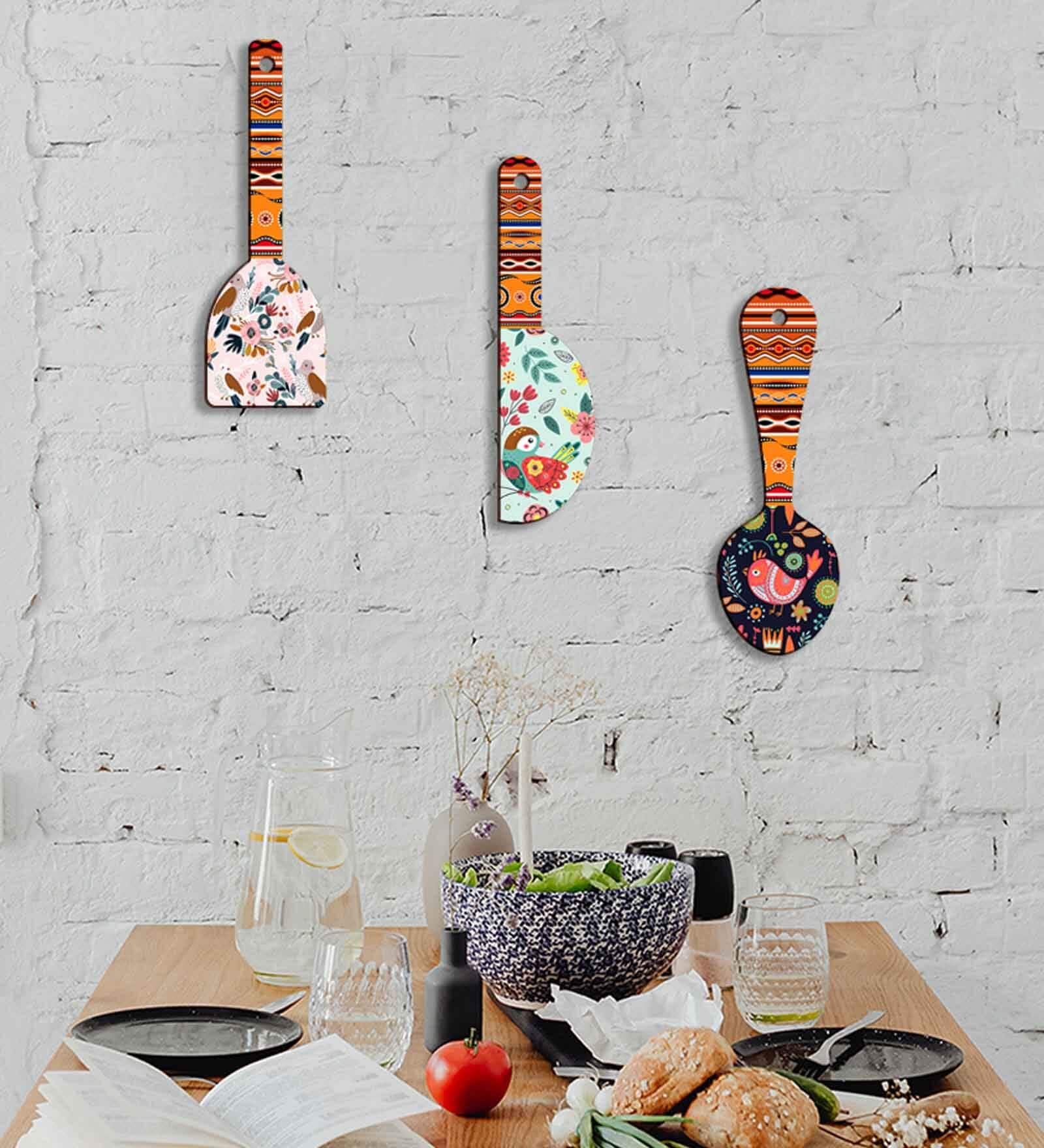 3 Pcsfloral Wooden New Spoons Hanging