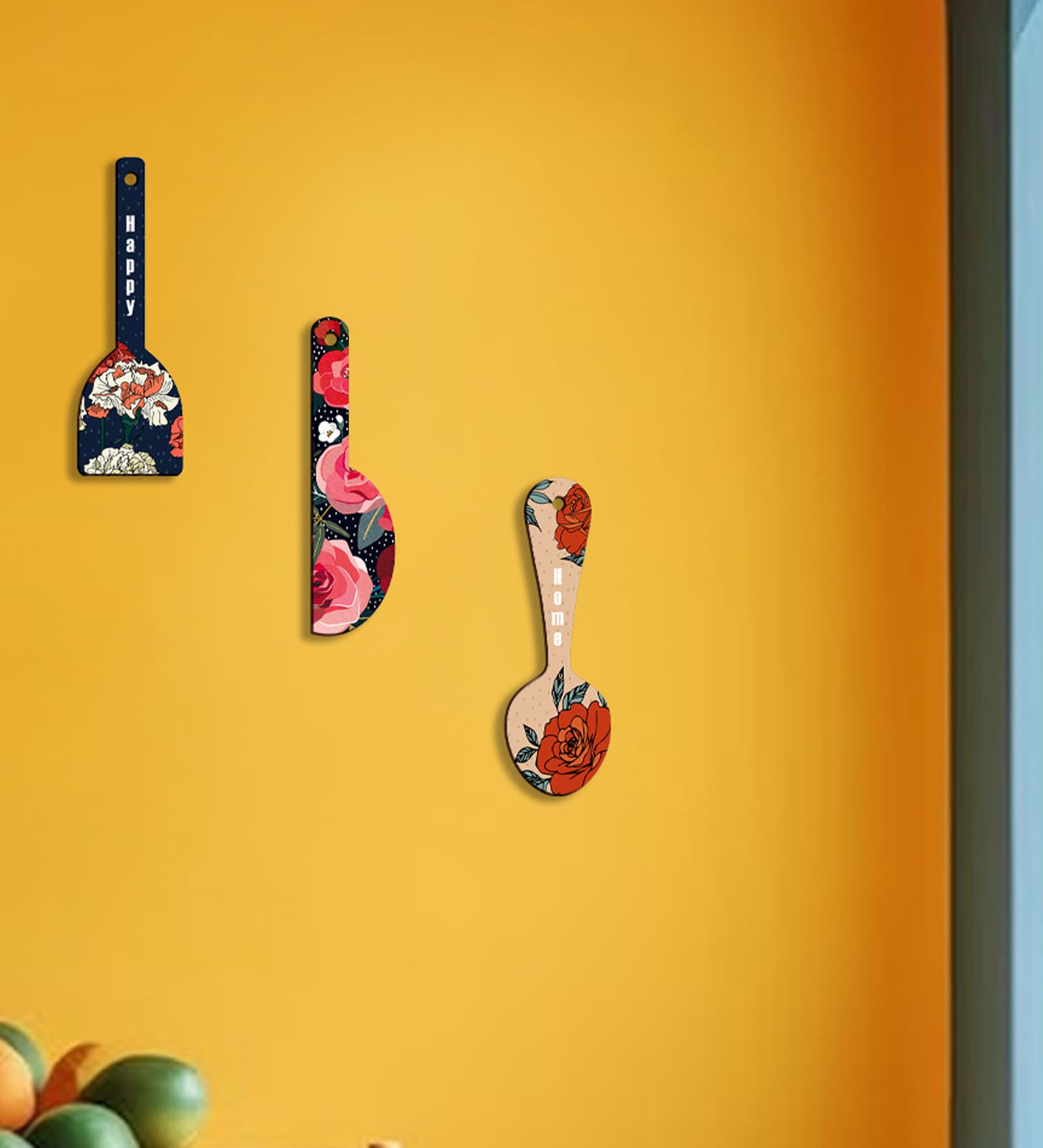 3 Pcs Flowerswooden New Spoons Hanging