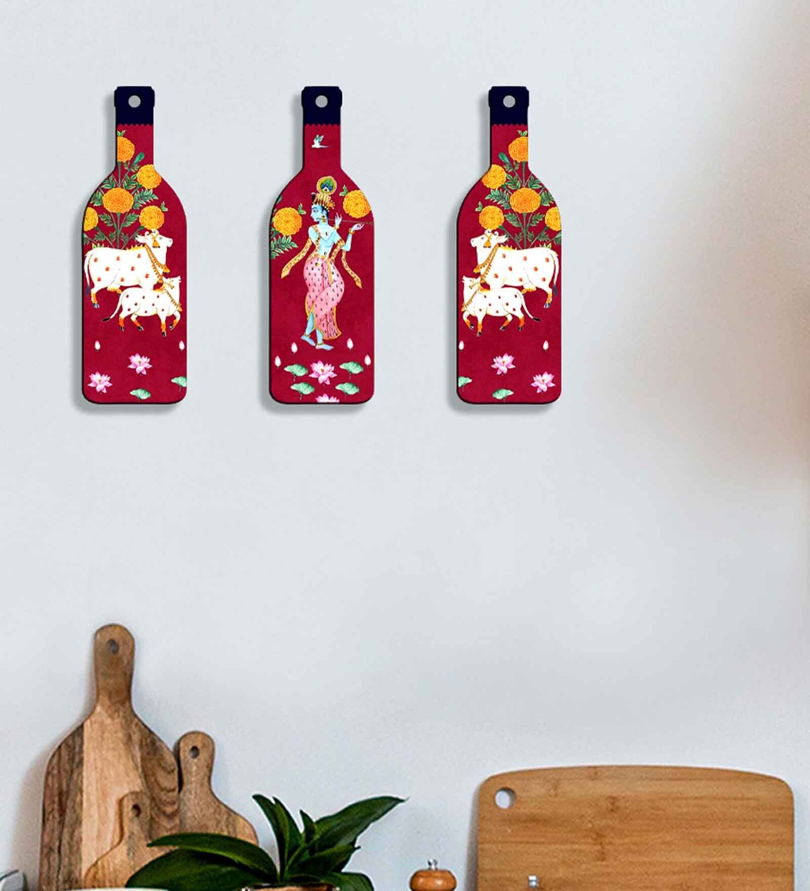 3 Pcs Kamdhenu Wooden New Bottles Hanging