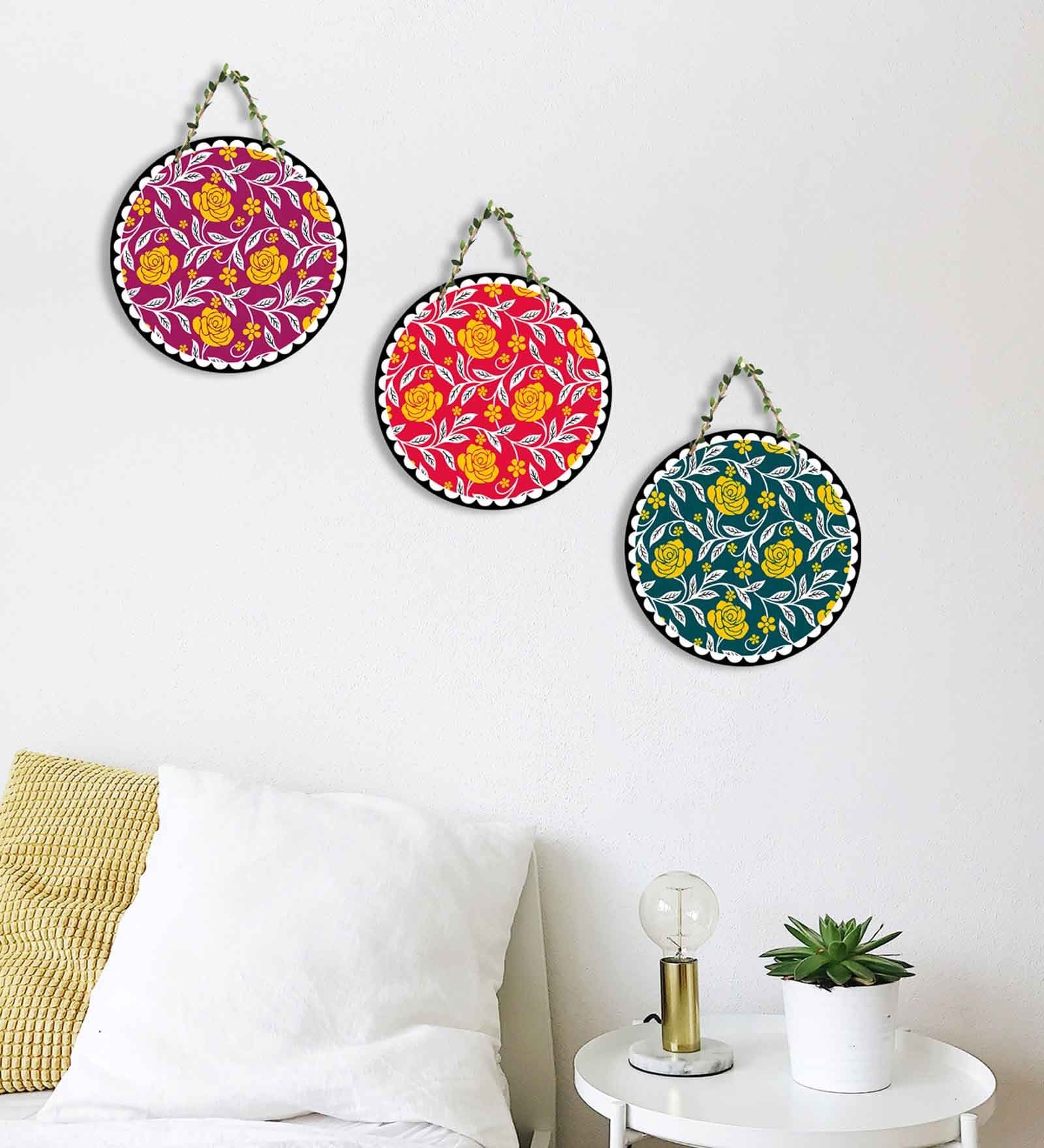 3 Pcs Rose Wooden Circle Set Hanging