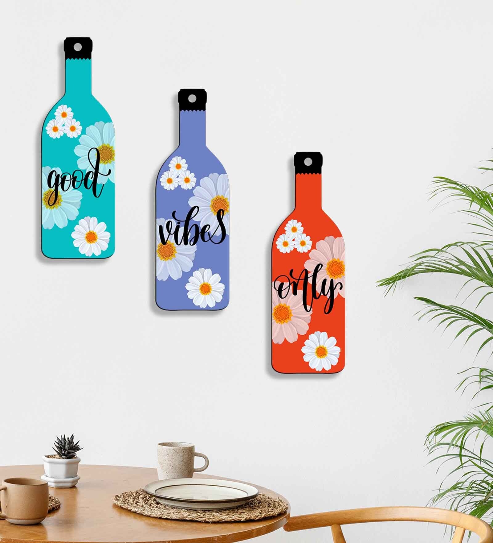 3 Pcs Good Vibe Wooden Bottles Hanging