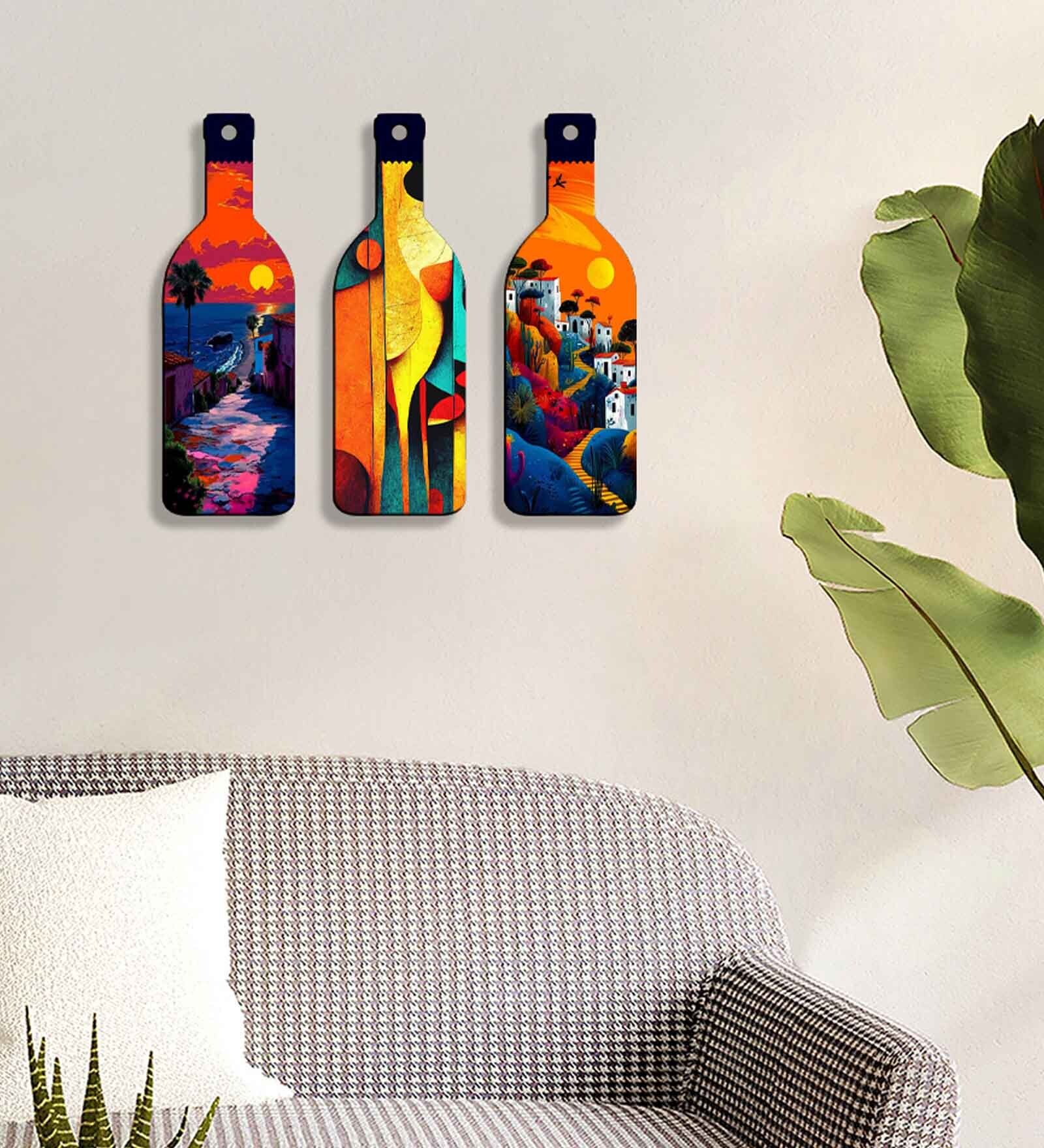 3 Pcs Moon Wooden New Bottles Hanging