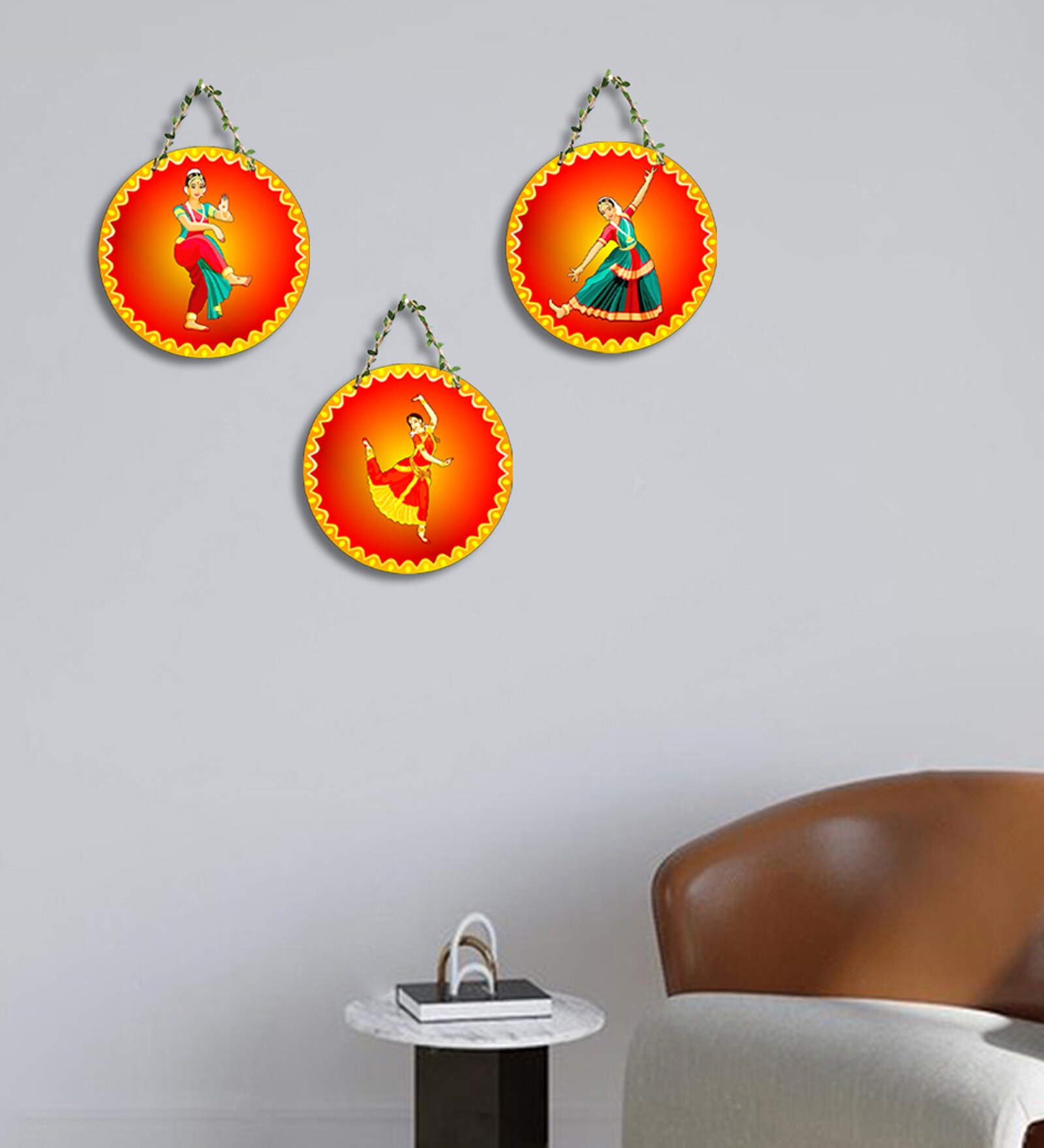 3 Pcs Odissi Dance Wooden Circle Set Hanging