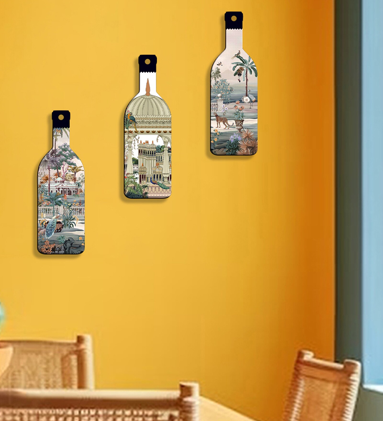 3 Pcs Red Wooden New Bottles Hanging