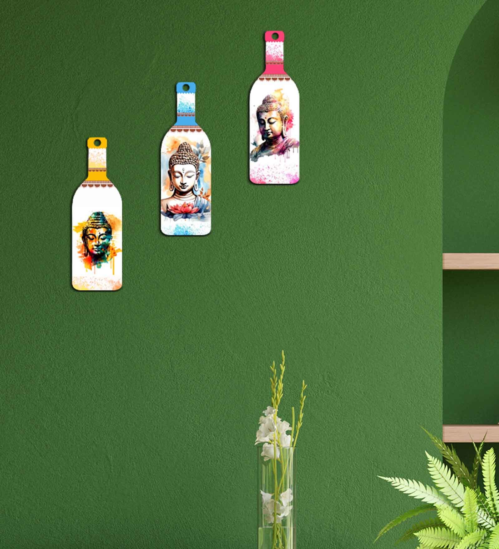 3 Pcs Buddhas Wooden New Bottles Hanging