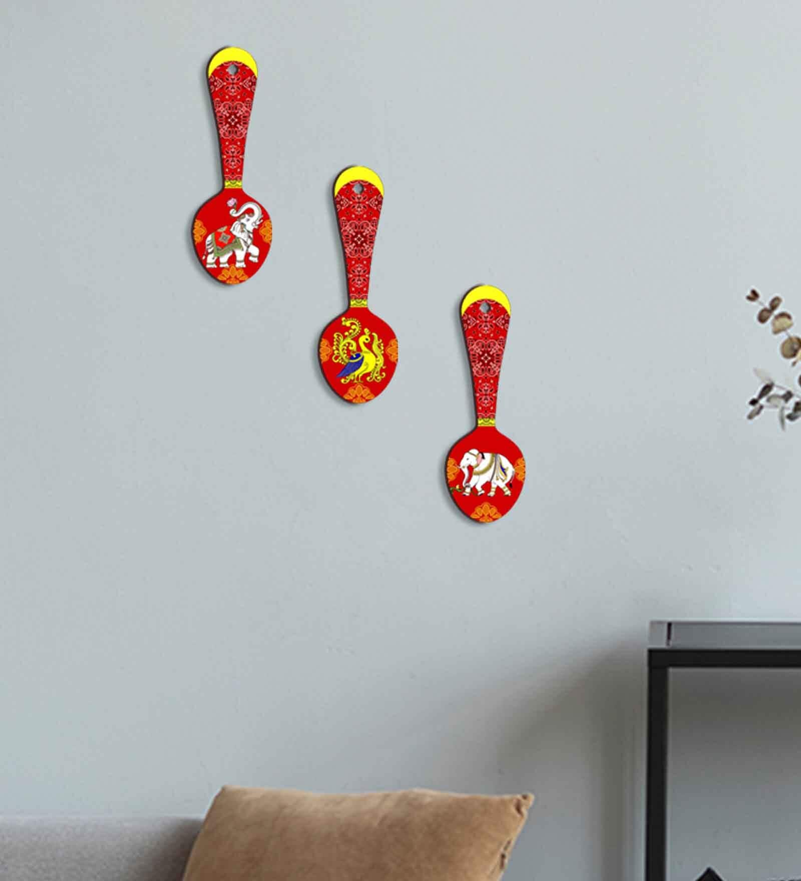 3 Pcs Elephant Wooden New Spoons Hanging