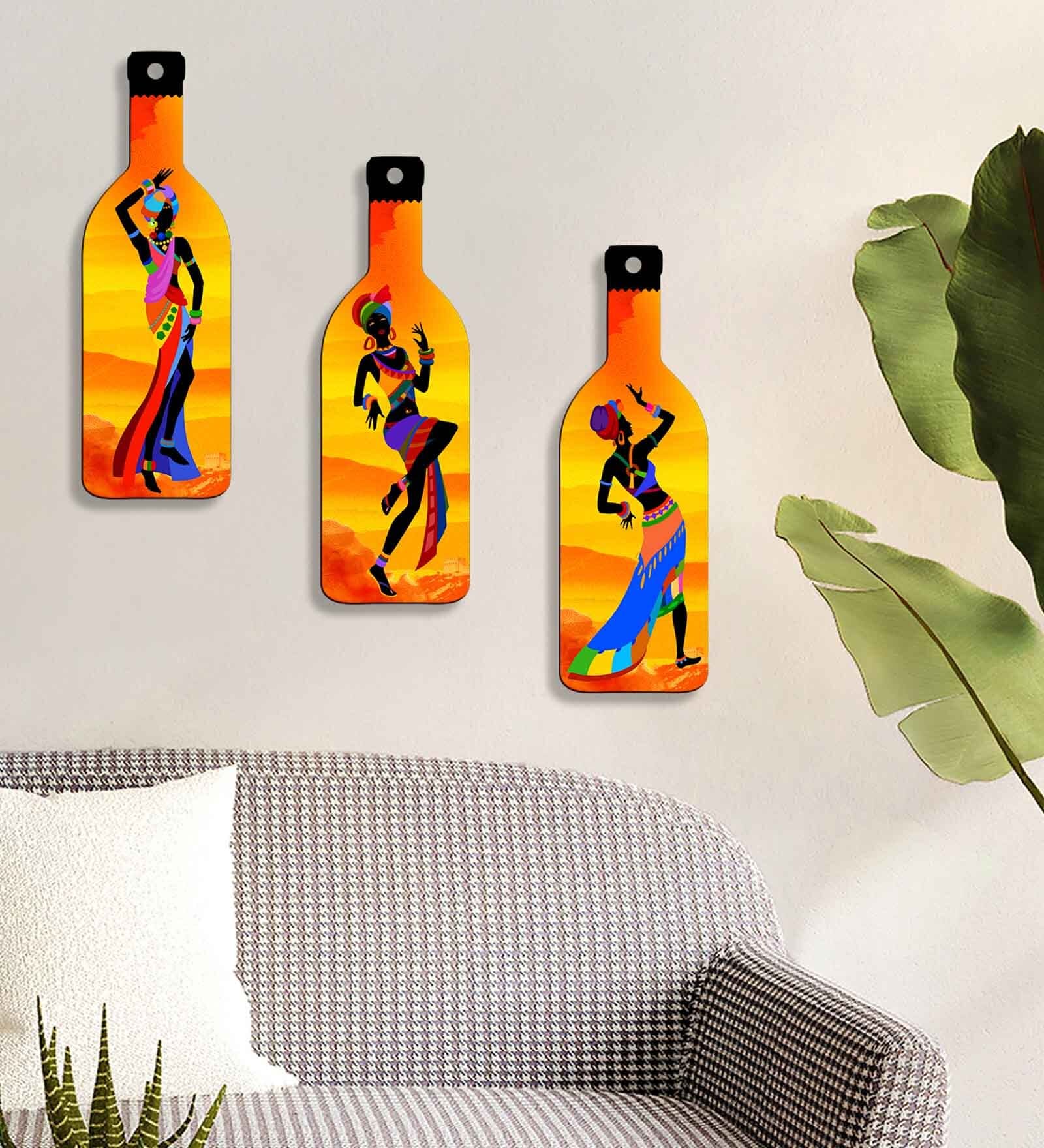 3 Pcs Dancing Girls Wooden Bottles Hanging
