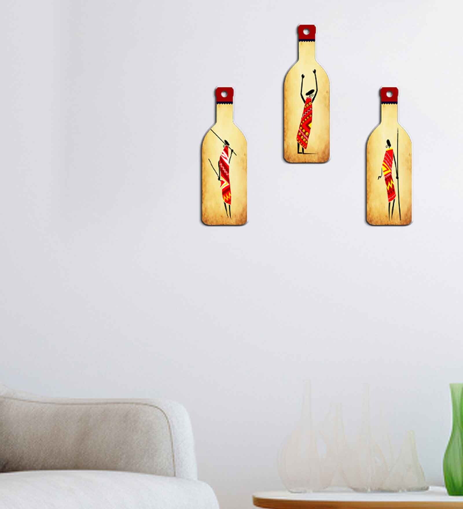 3 Pcs Stone Age Wooden New Bottles Hanging