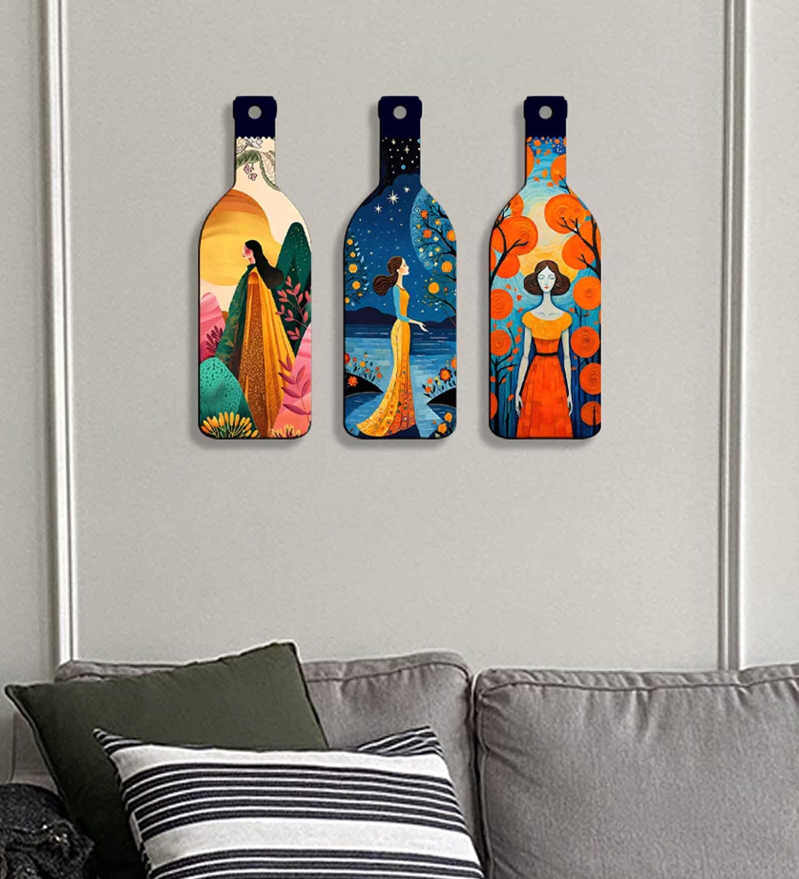 3 Pcs Turquoise Lady Wooden New Bottles Hanging