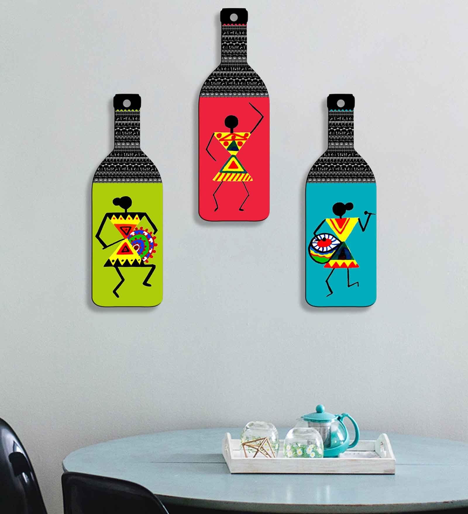 3 Pcs Traditional Wooden Bottles Hanging