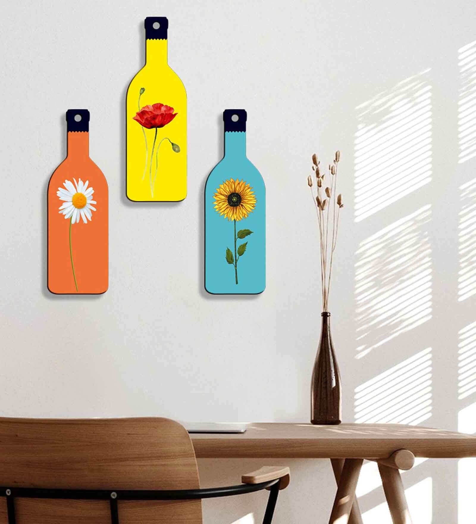 3 Pcs Flowers Wooden New Bottles Hanging