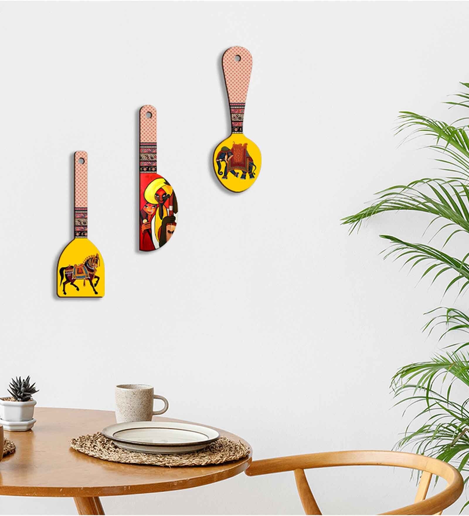 3 Pcs Horse Yellow Wooden New Spoons Hanging