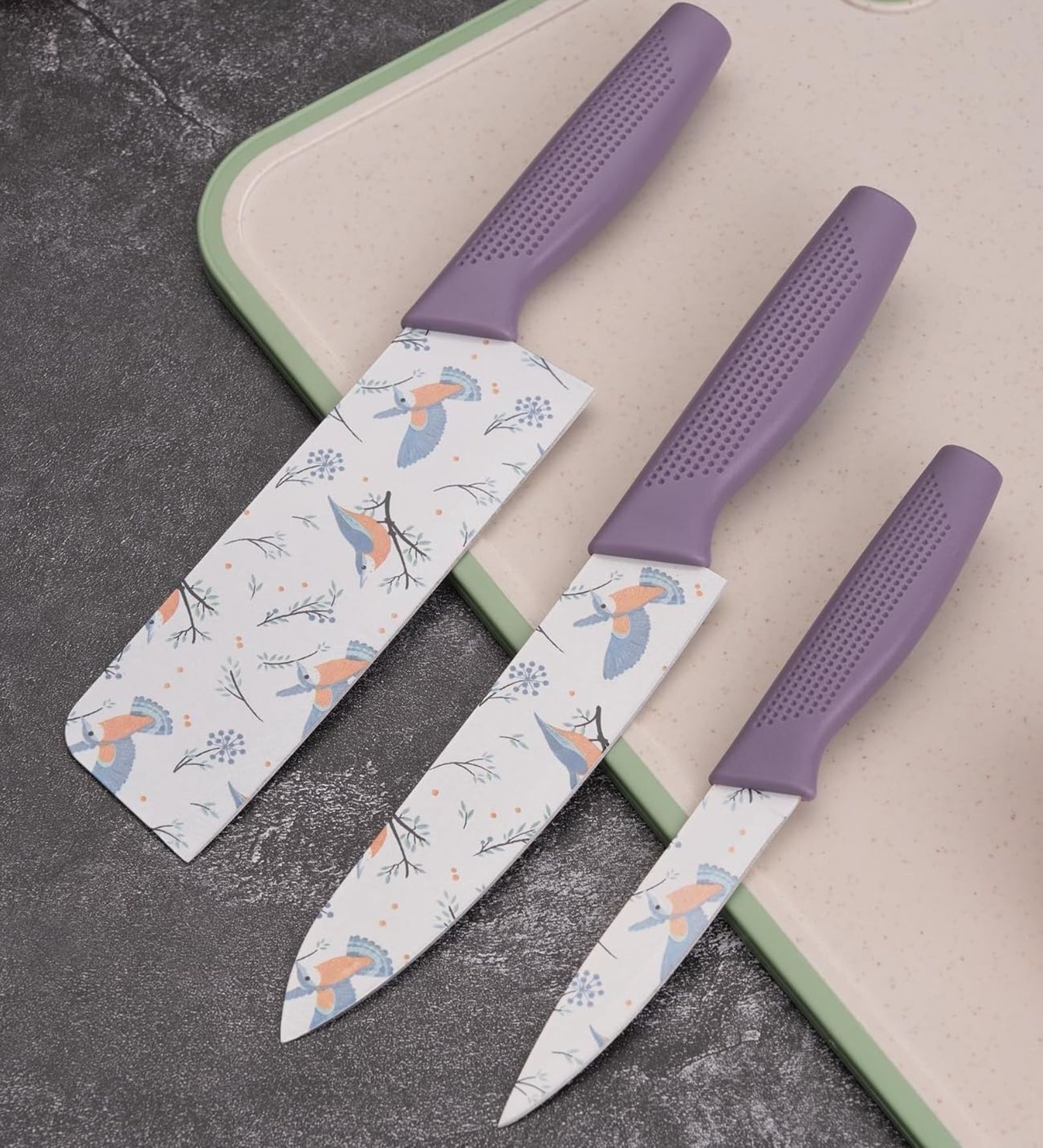 Purple 3-Piece Stainless Steel Kitchen Knife Set Ultra-Sharp Blades (Pack of 3)