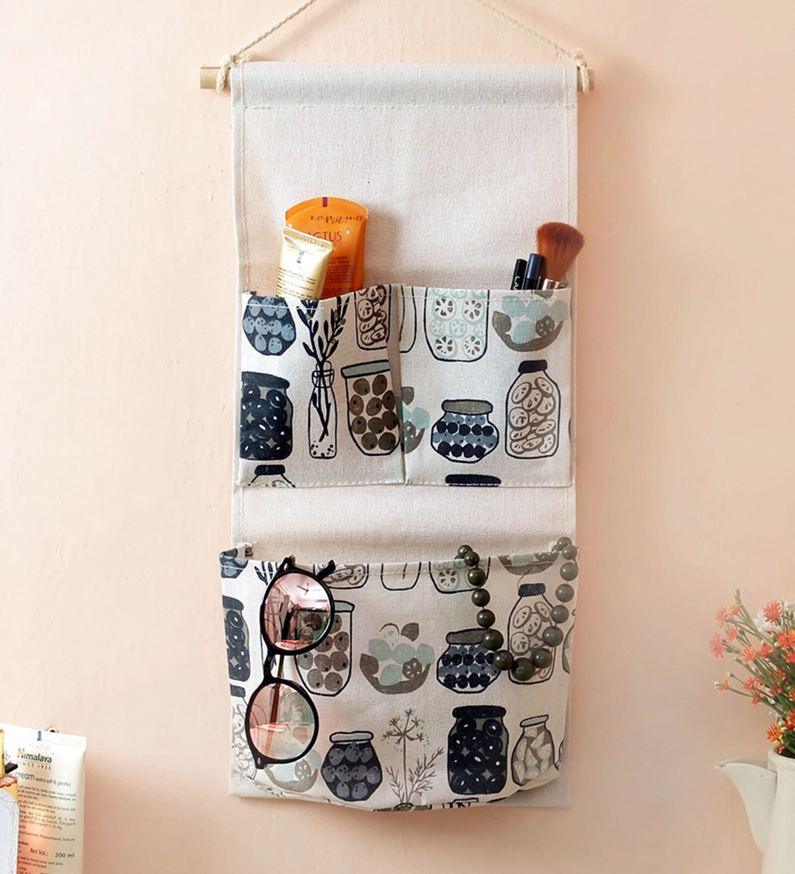 3 Pockets Fabric Wall Organiser Multicolour
