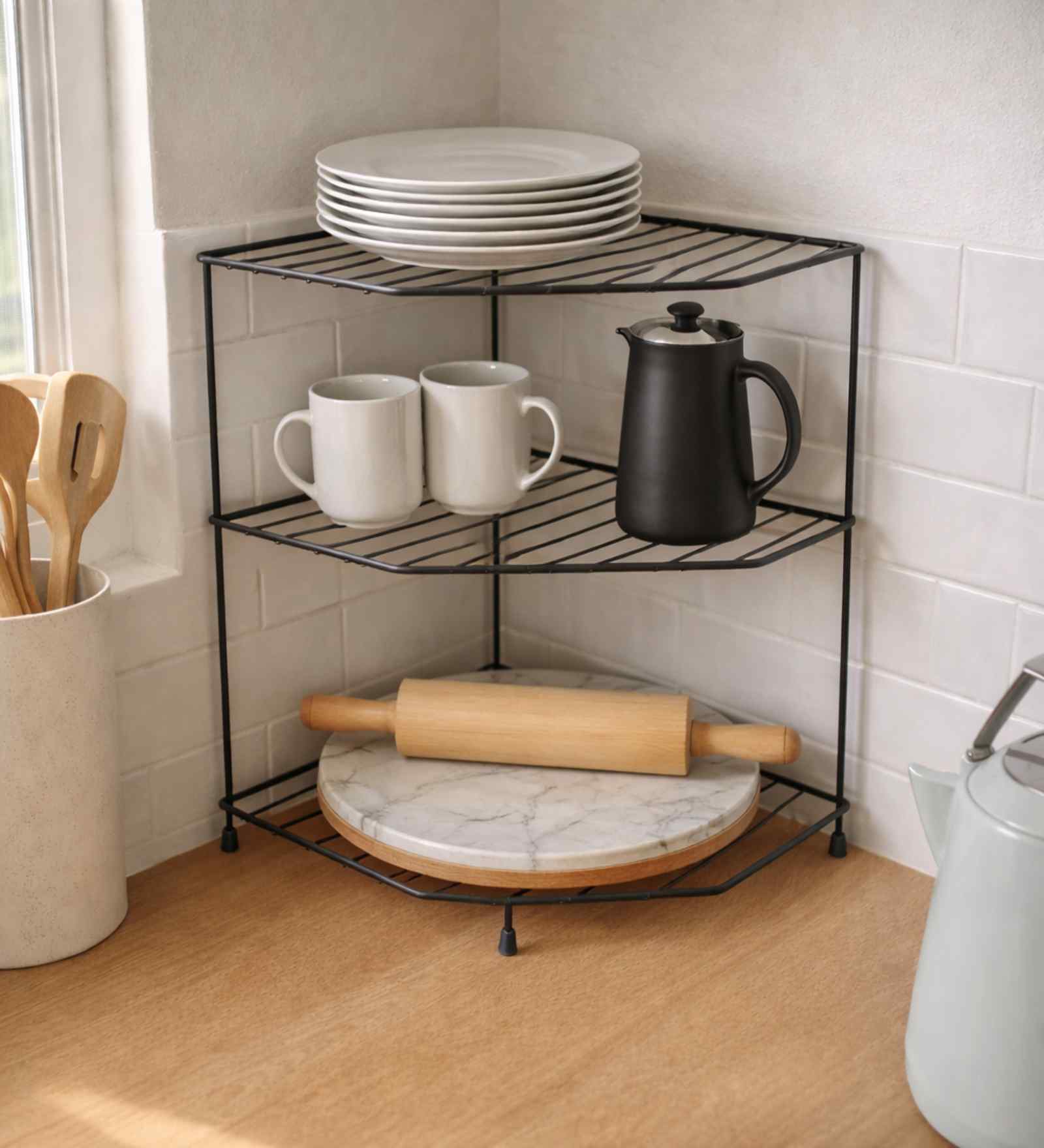 3-Tier Black Heavy Duty Metal Countertop Corner Storage Rack