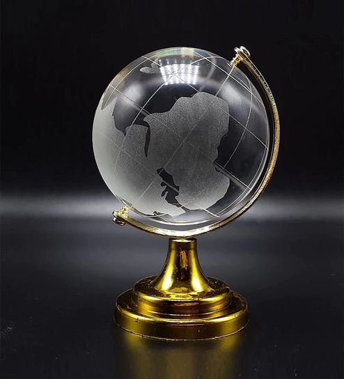 3.5 inch Golden Vastu/Feng Shui Crystal Globe for Success Good Luck and Prosperity